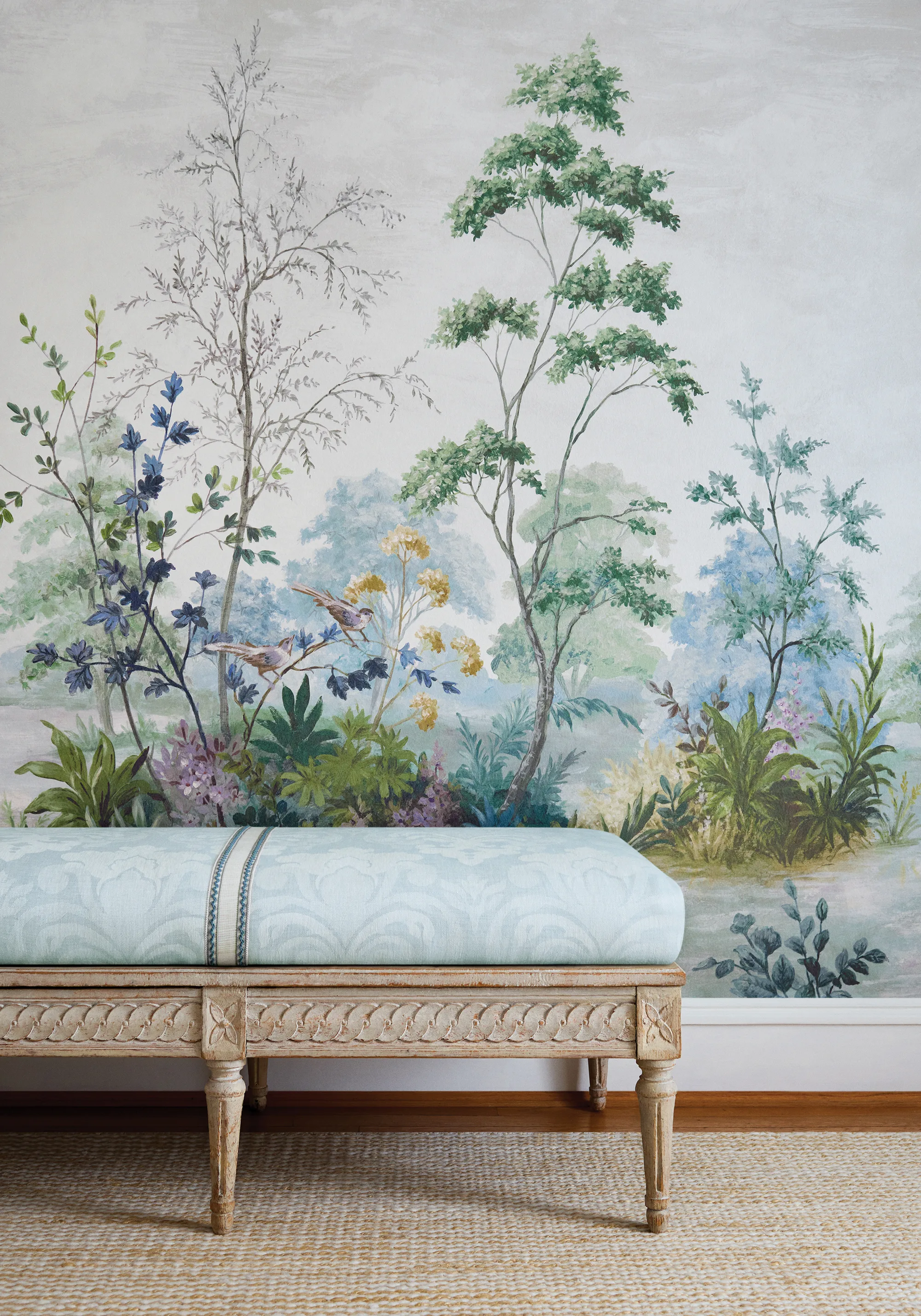Anna French Cumbria Mural in Pale Blue and Green on Pearl (ATM16154)