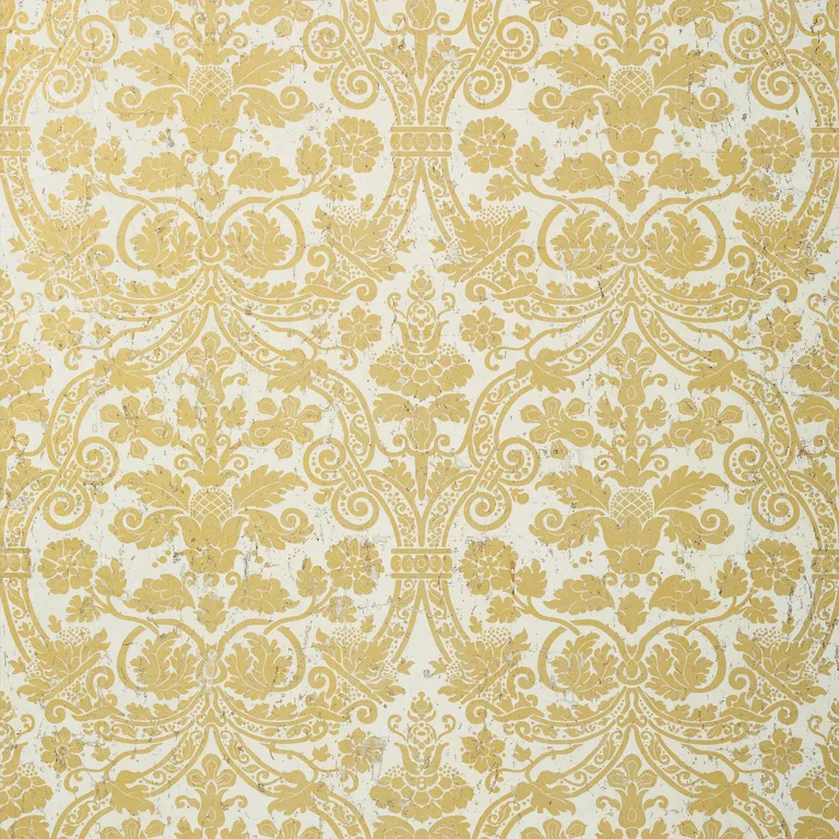 Thibaut Curtis Damask in Metallic Gold on White (T89116)