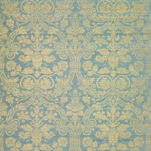 Thibaut Curtis Silk Damask in Blue on Metallic Gold (T1006)