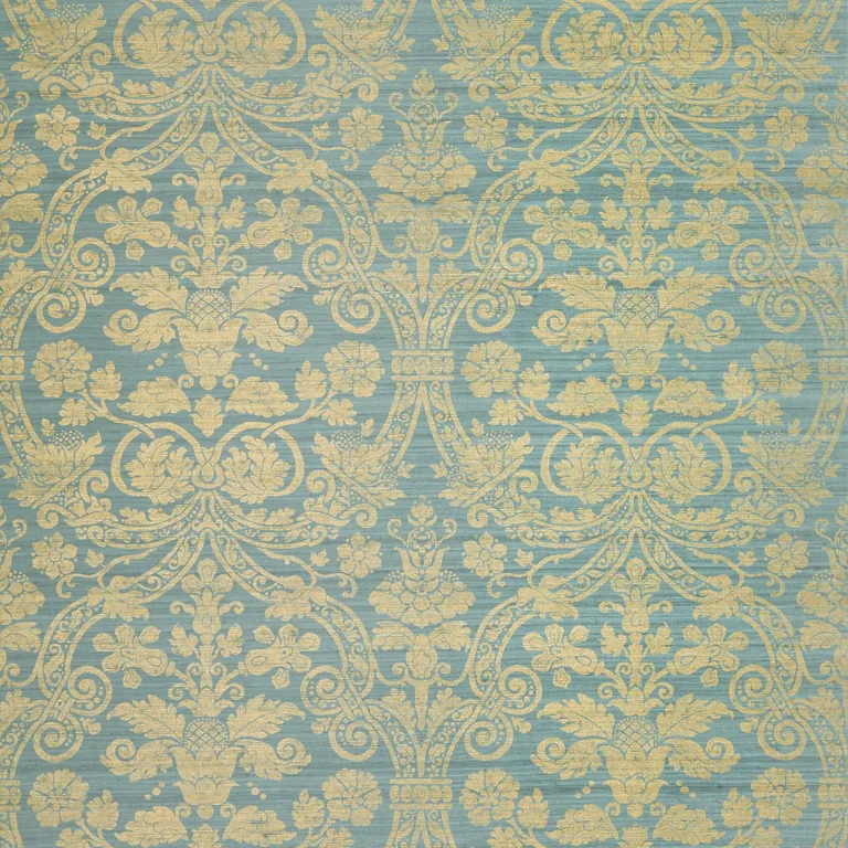 Thibaut Curtis Silk Damask in Blue on Metallic Gold (T1006)