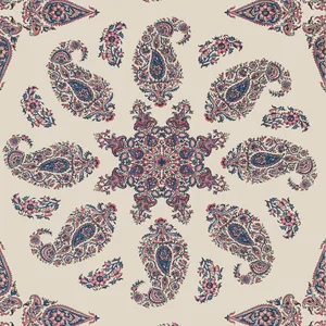Thibaut East India in Raspberry and Blue on Natural (T36430)