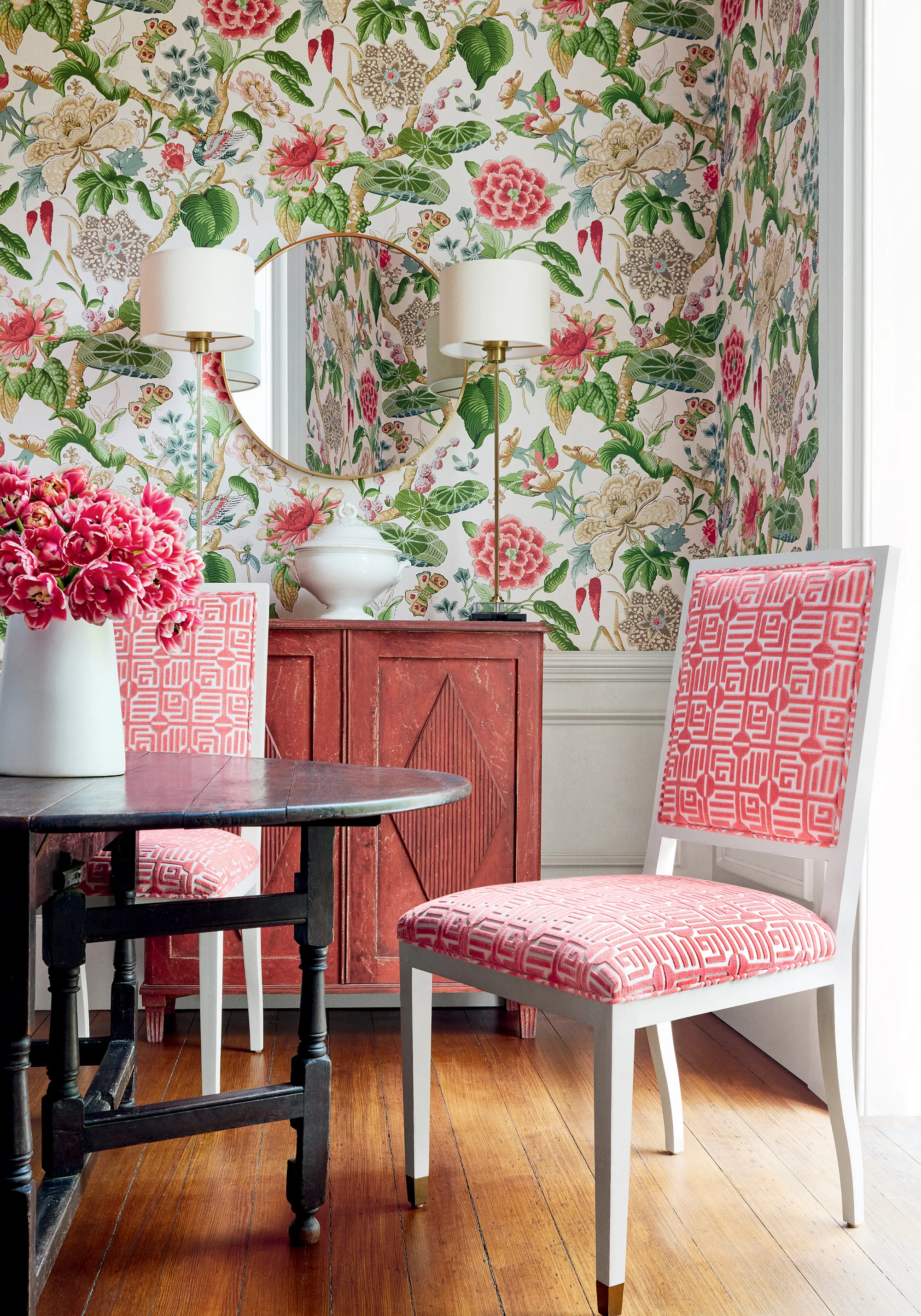 Thibaut Hill Garden in Coral and Green (T13658)