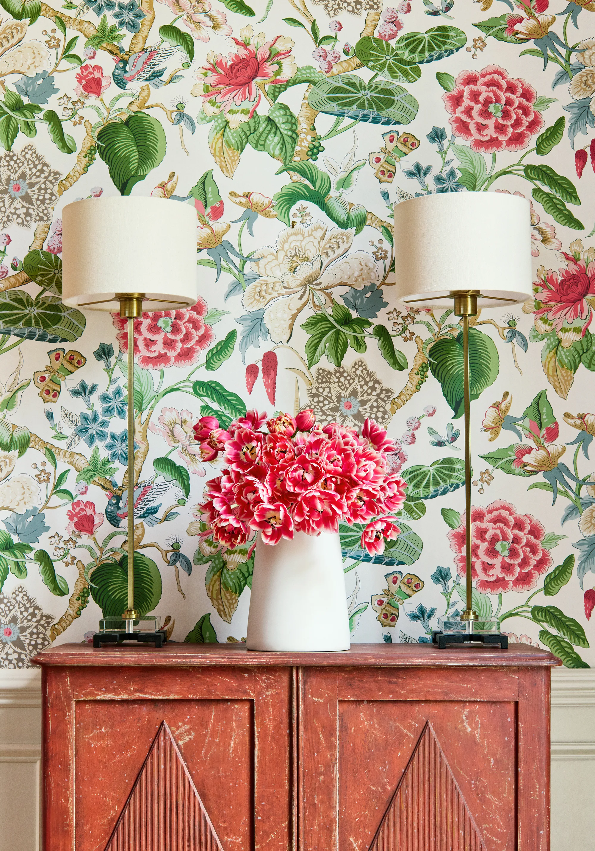 Thibaut Hill Garden in Coral and Green (T13658)