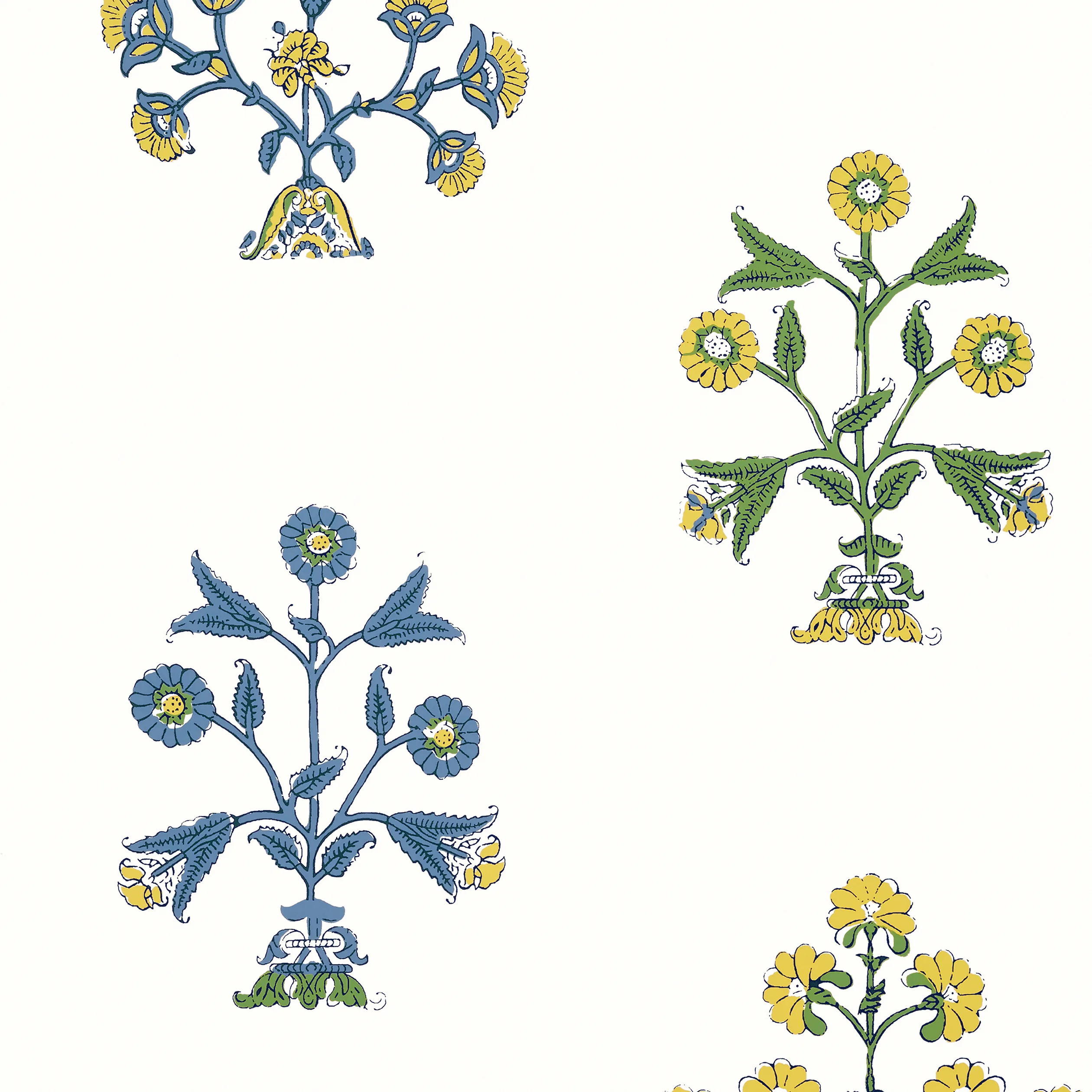 Thibaut Indian Flower in Blue and Yellow (T10664)
