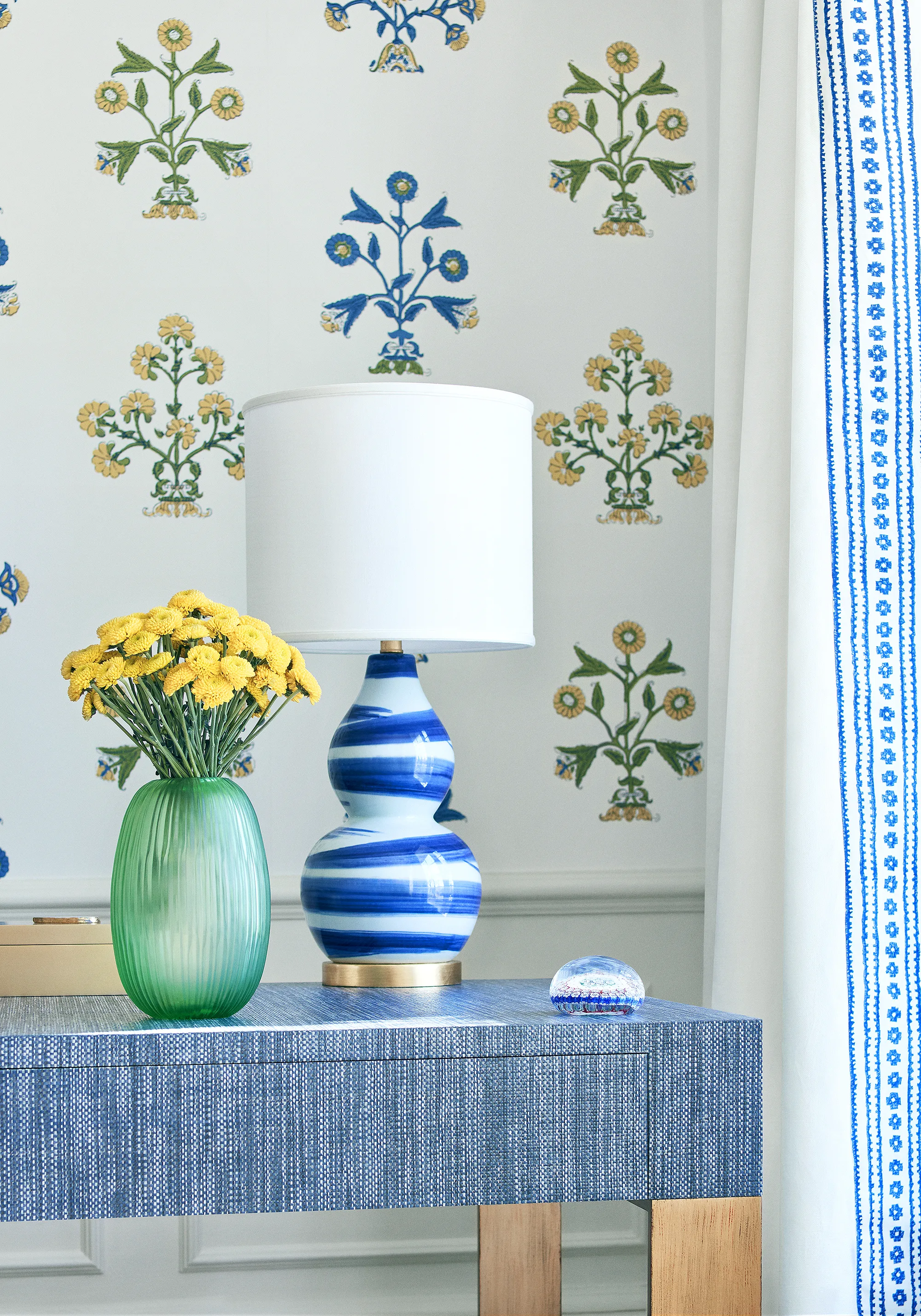 Thibaut Indian Flower in Blue and Yellow (T10664)