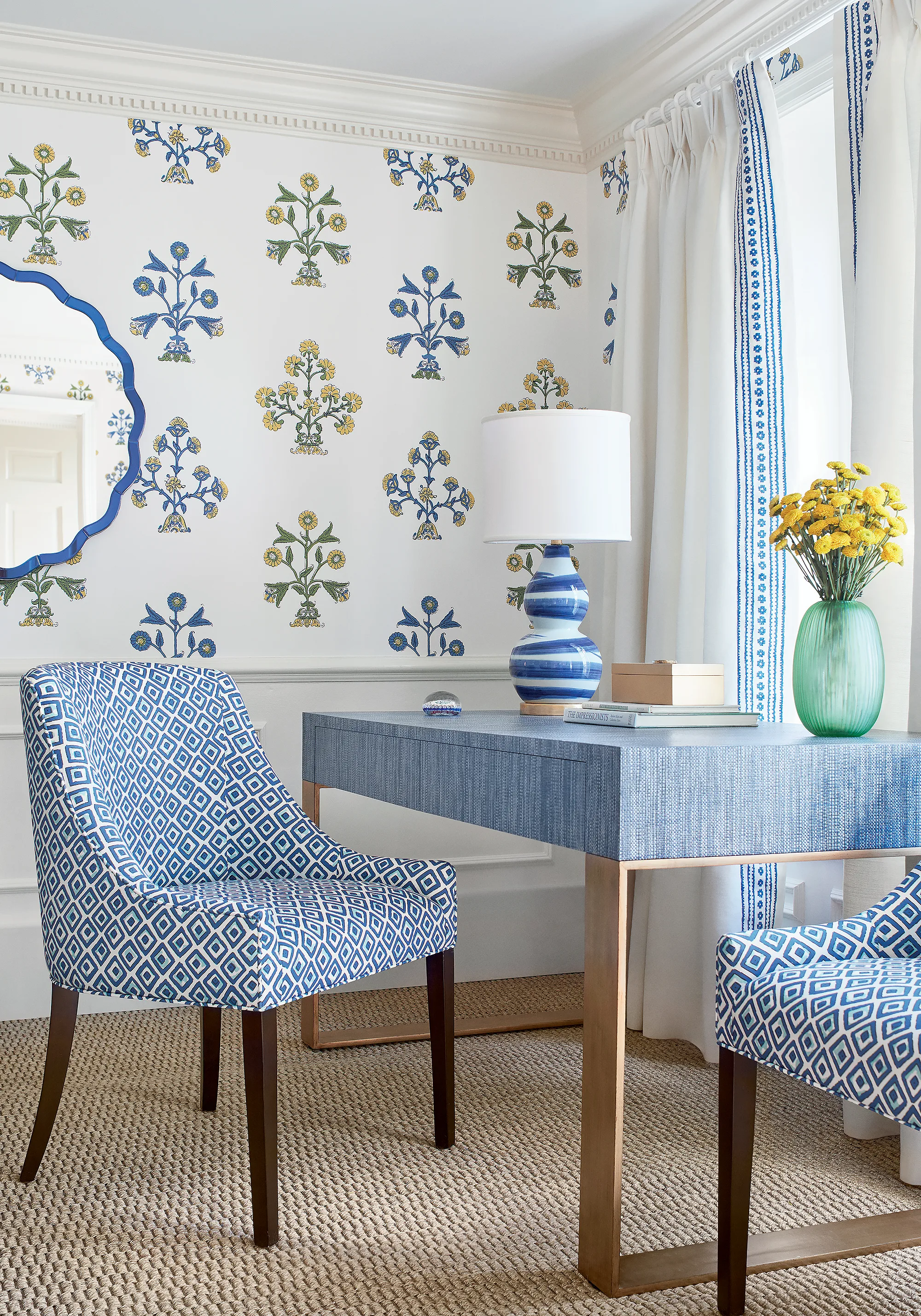 Thibaut Indian Flower in Blue and Yellow (T10664)