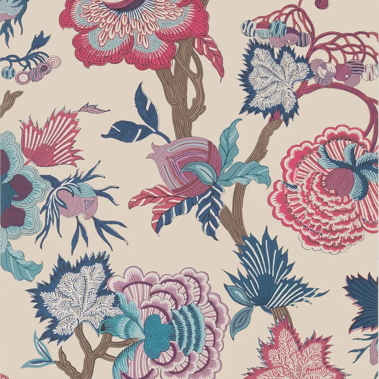 Thibaut Indienne Jacobean in Raspberry and Blue on Natural (T36419)