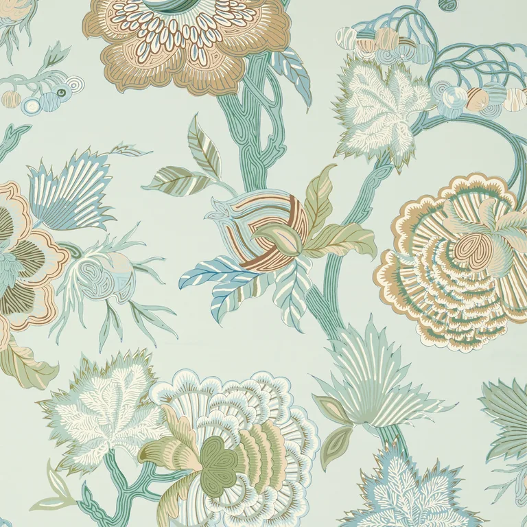 Thibaut Indienne Jacobean in Seaglass and Gold (T36417)