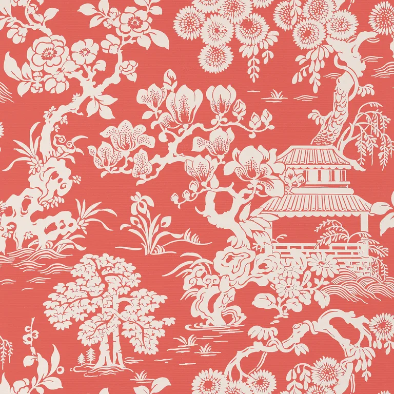 Thibaut Japanese Garden in Coral (T13305)