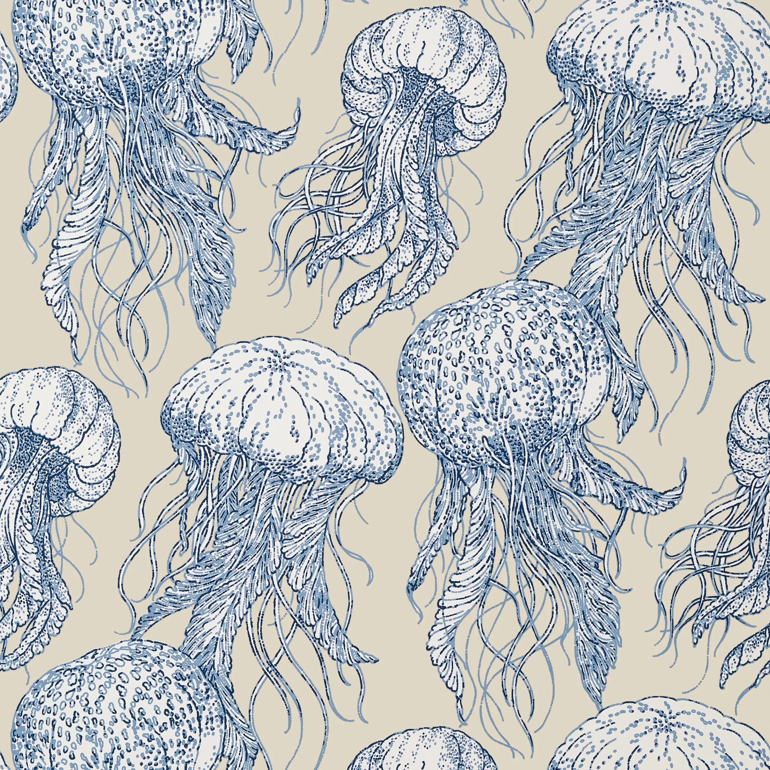 Thibaut Jelly Fish Bloom in Blue and Beige (T13168)