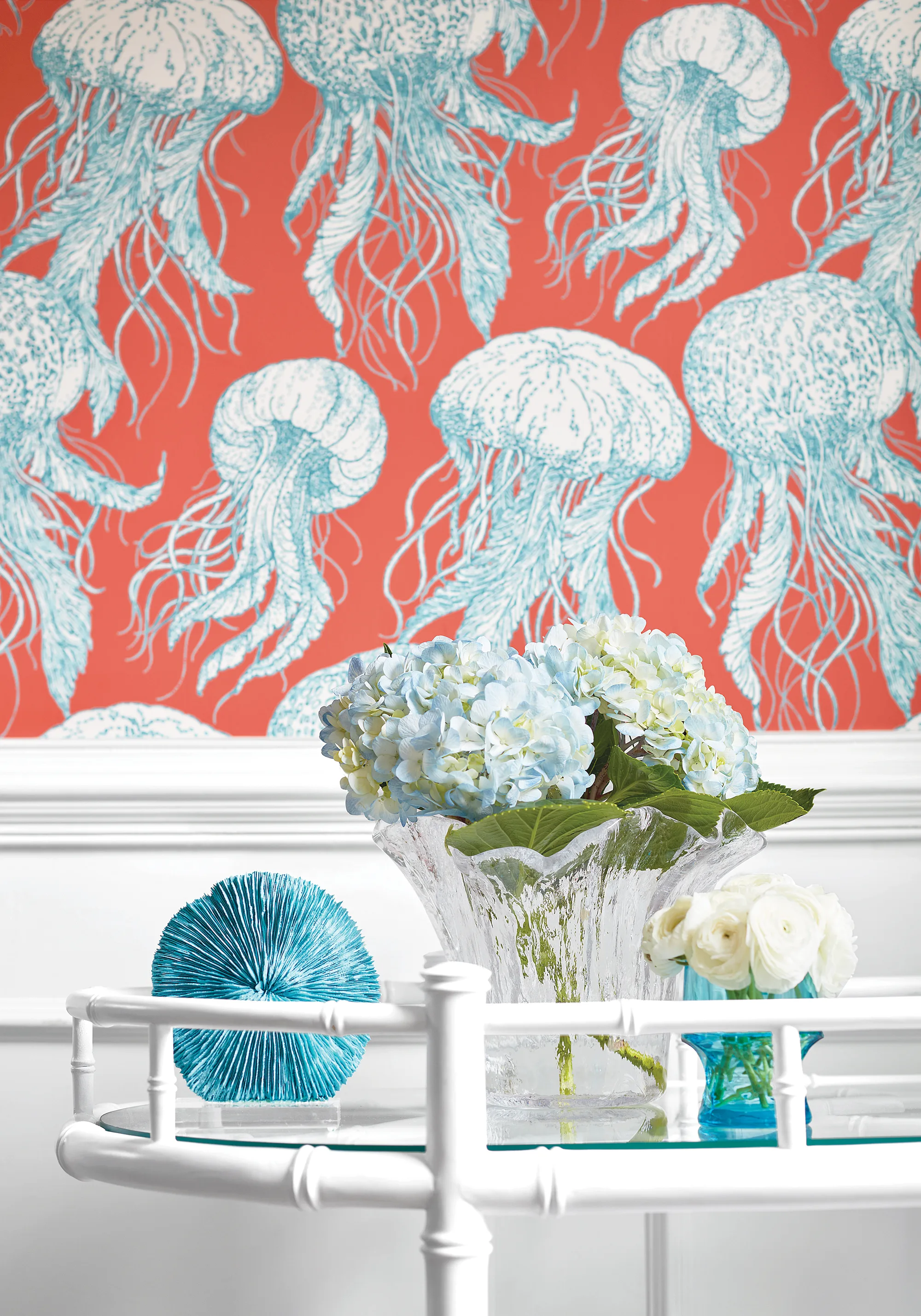Thibaut Jelly Fish Bloom in Coral and Turquoise (T13172)