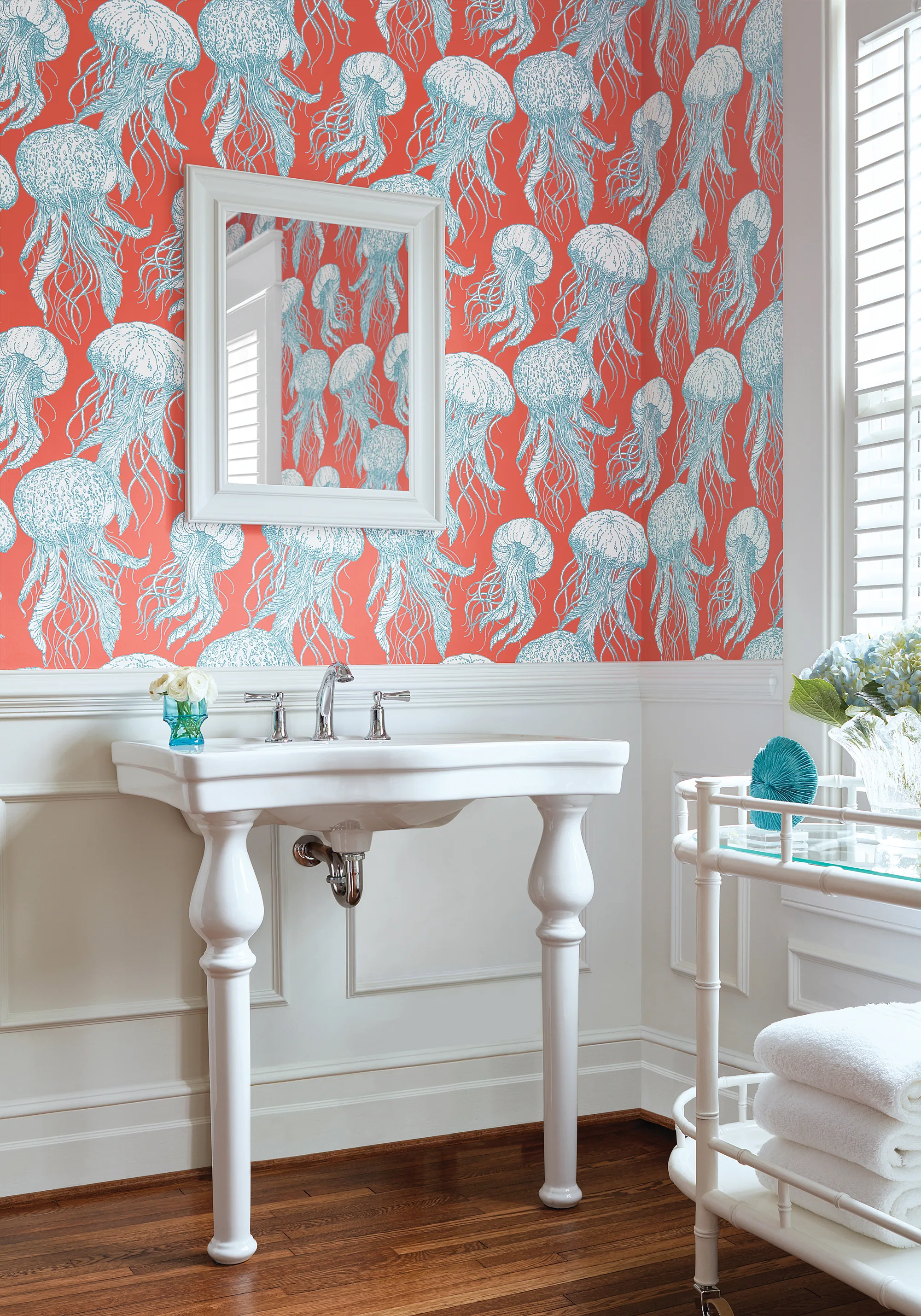 Thibaut Jelly Fish Bloom in Coral and Turquoise (T13172)