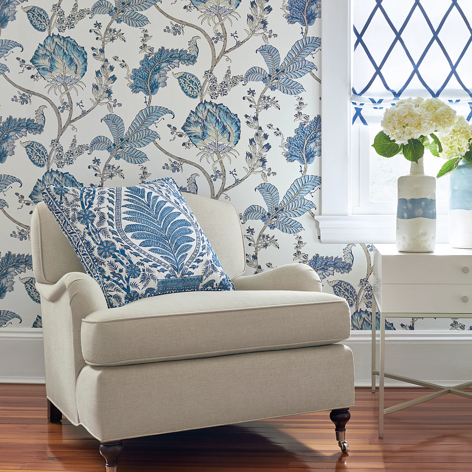 Anna French Kalamkari Vine in Blue and White (AT78738)