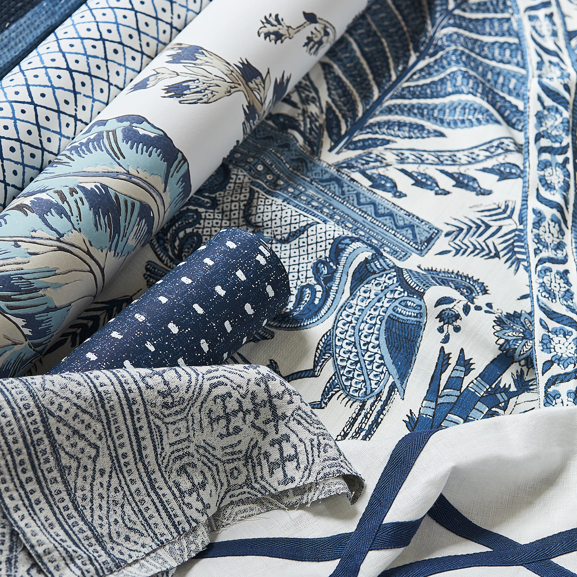 Anna French Kalamkari Vine in Blue and White (AT78738)