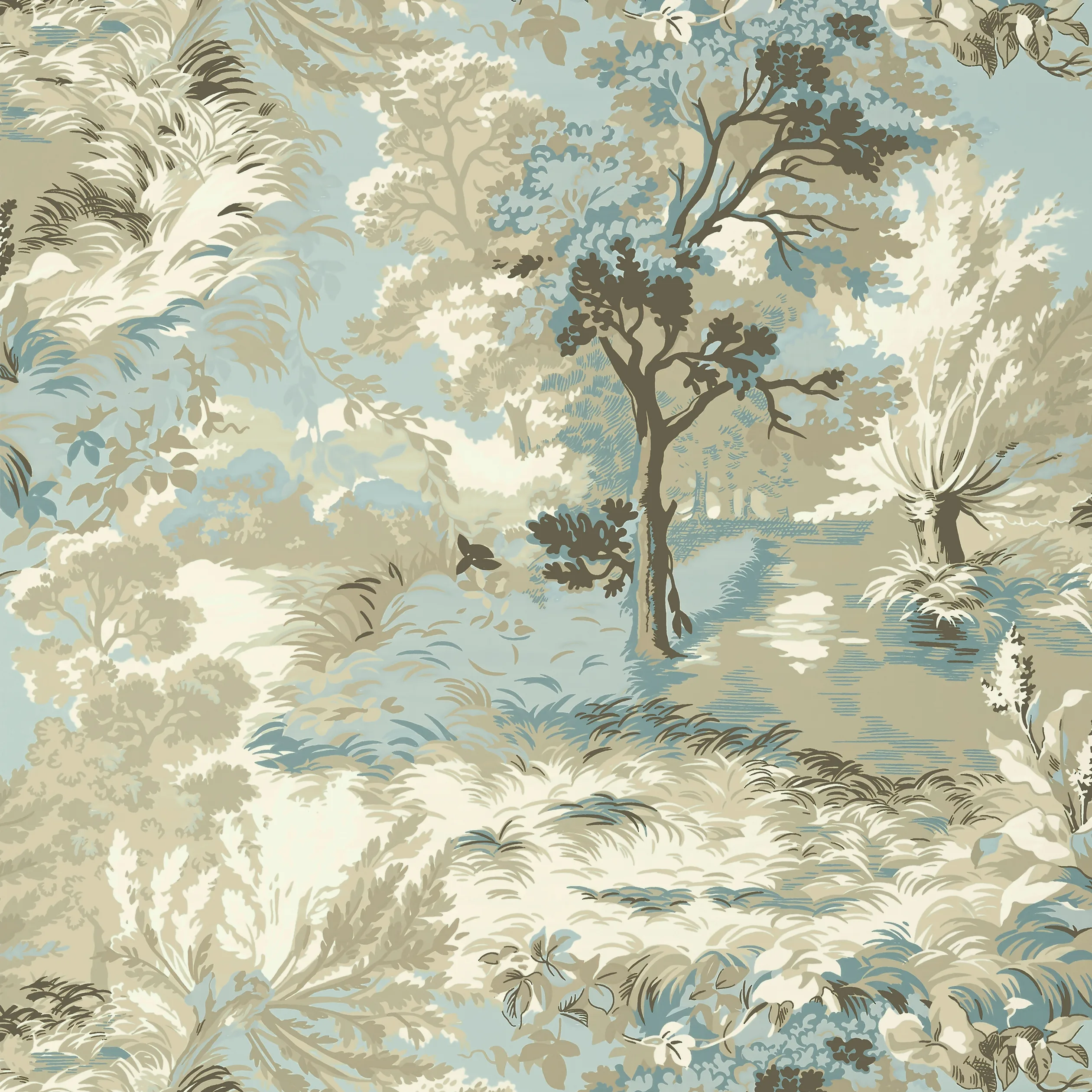 T10865 | Lincoln Toile – Beige and Spa Blue