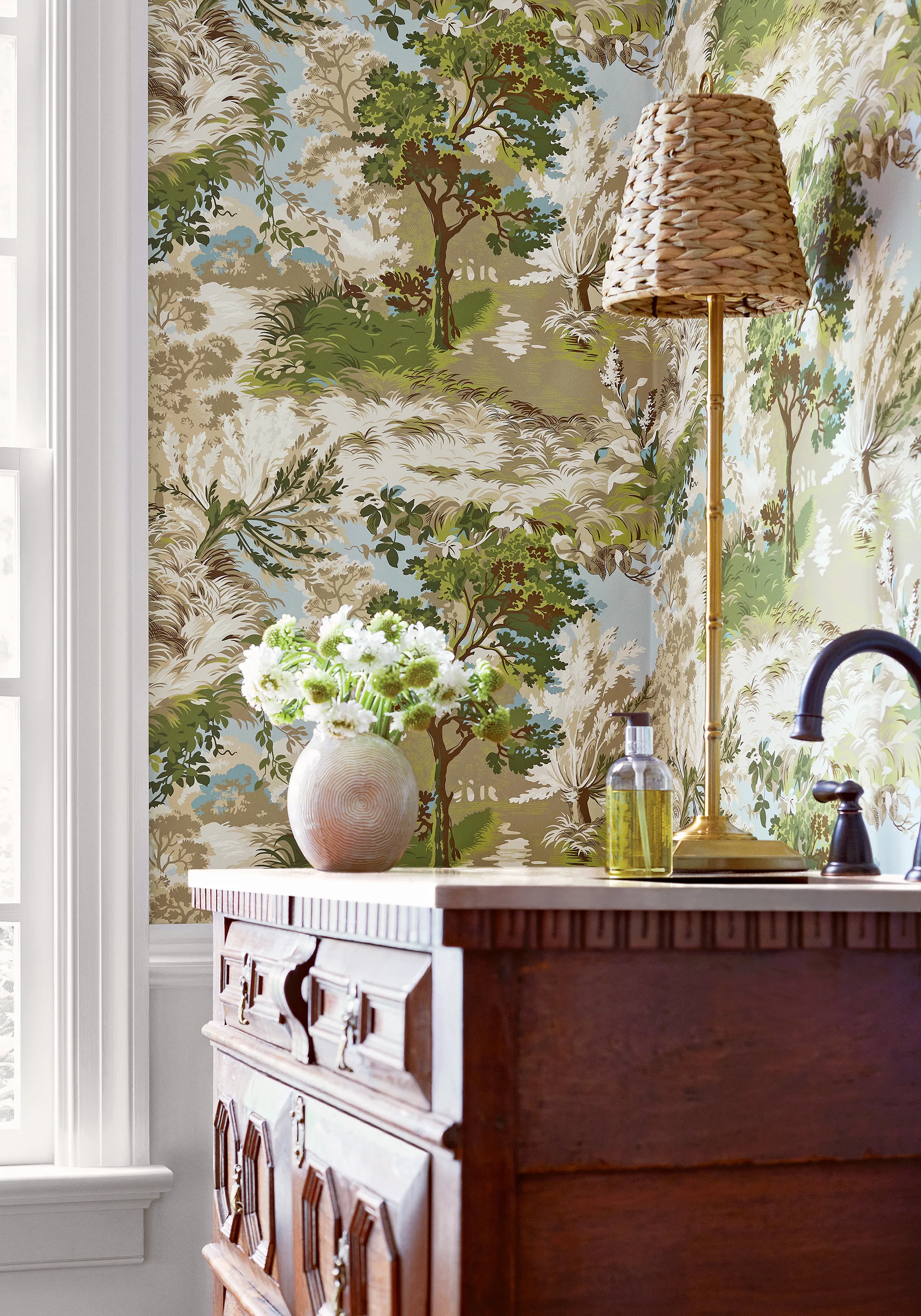 Thibaut Lincoln Toile in Green and Beige (T10866)