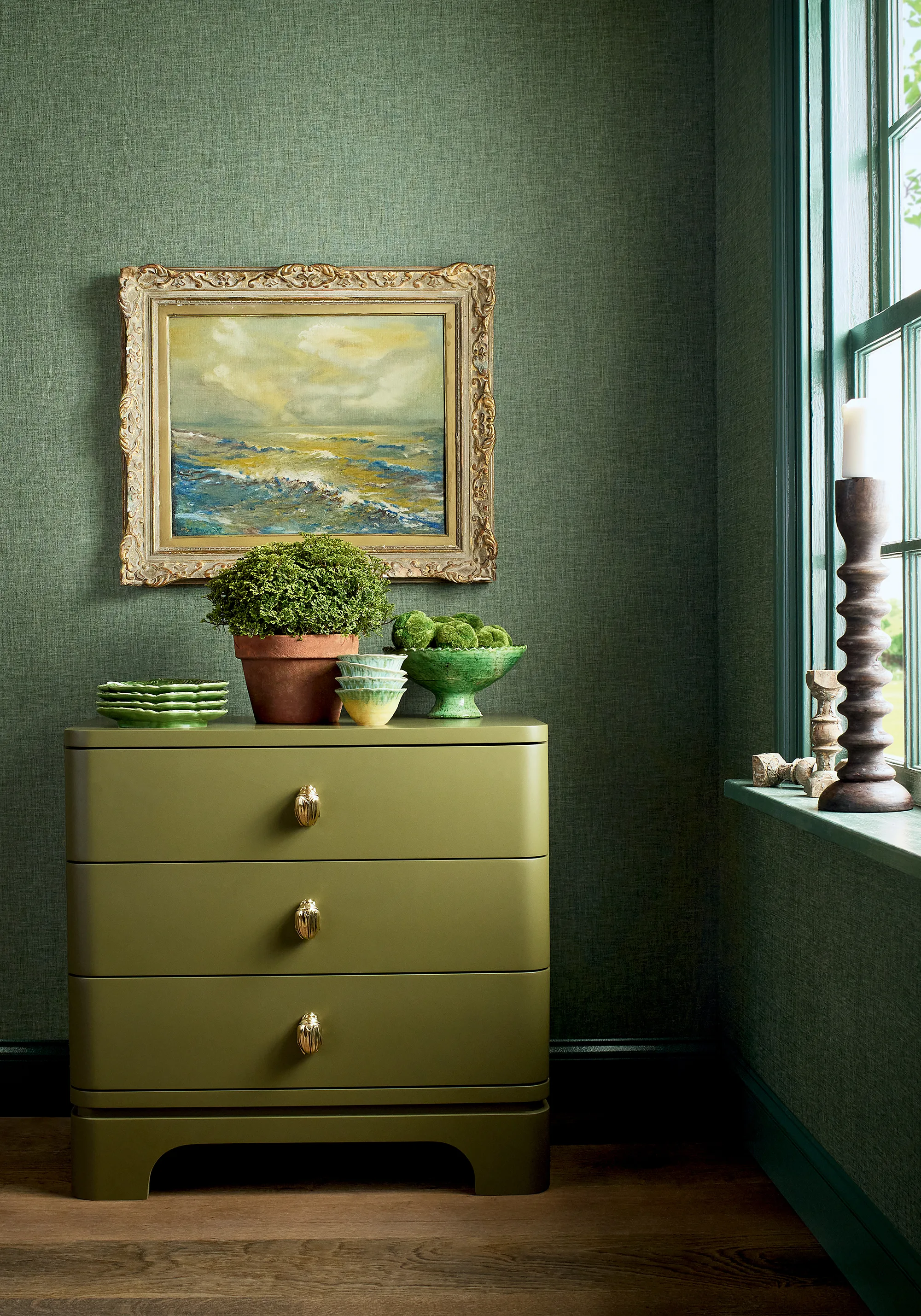 Thibaut Linen Weave in Pine Green (T34046)