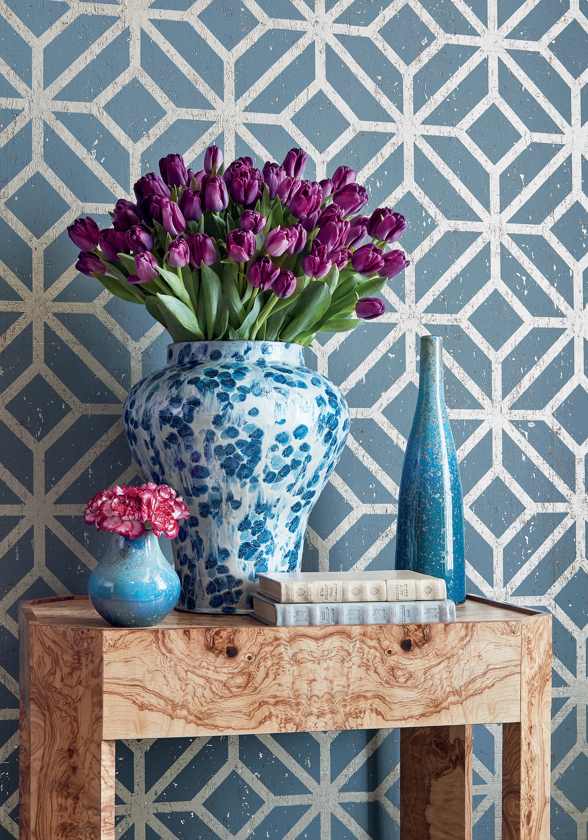 Thibaut Mamora Trellis Cork in Mineral on Metallic Pewter (T10415)