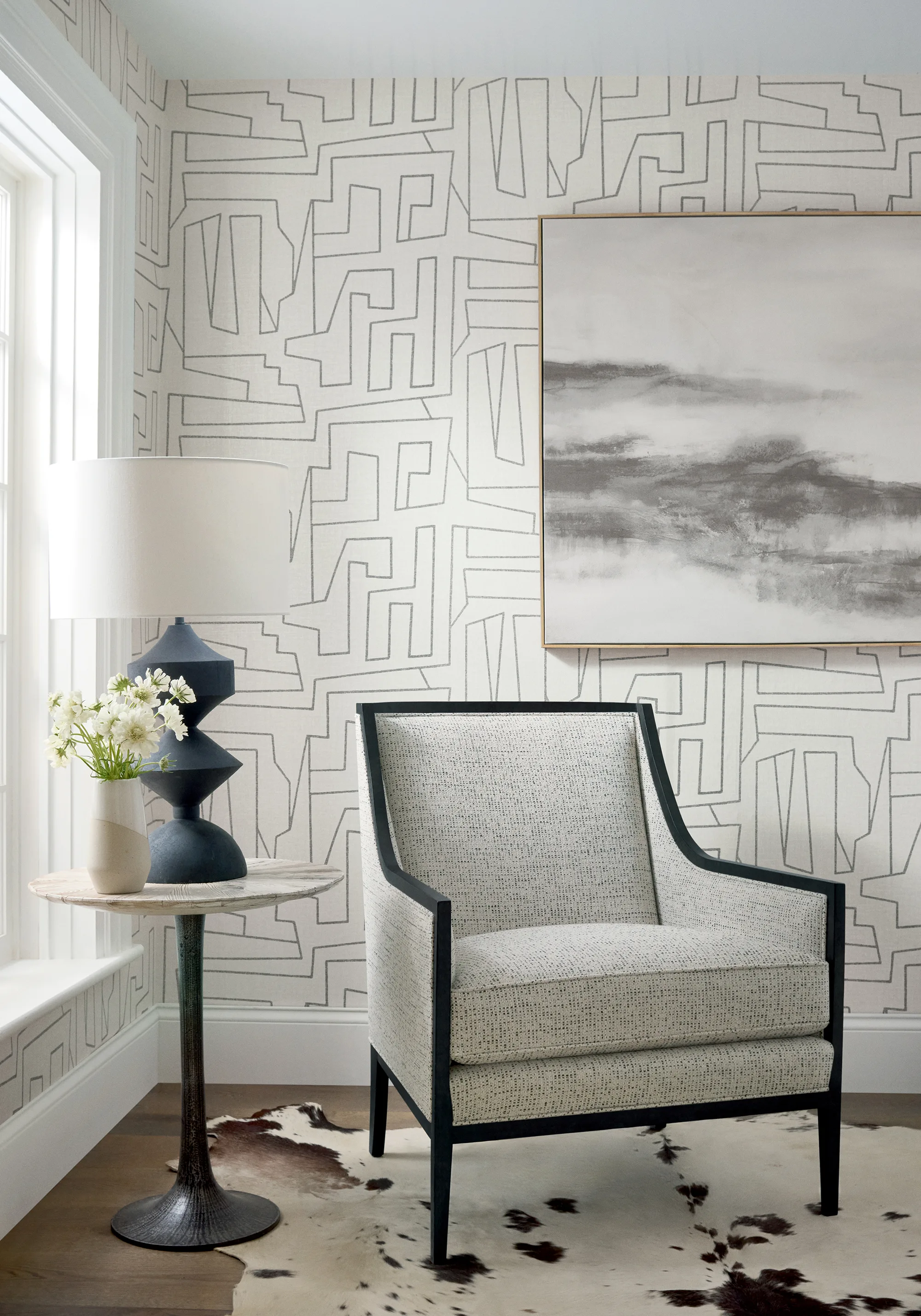 Thibaut Matrix in Black on Beige (T41030)