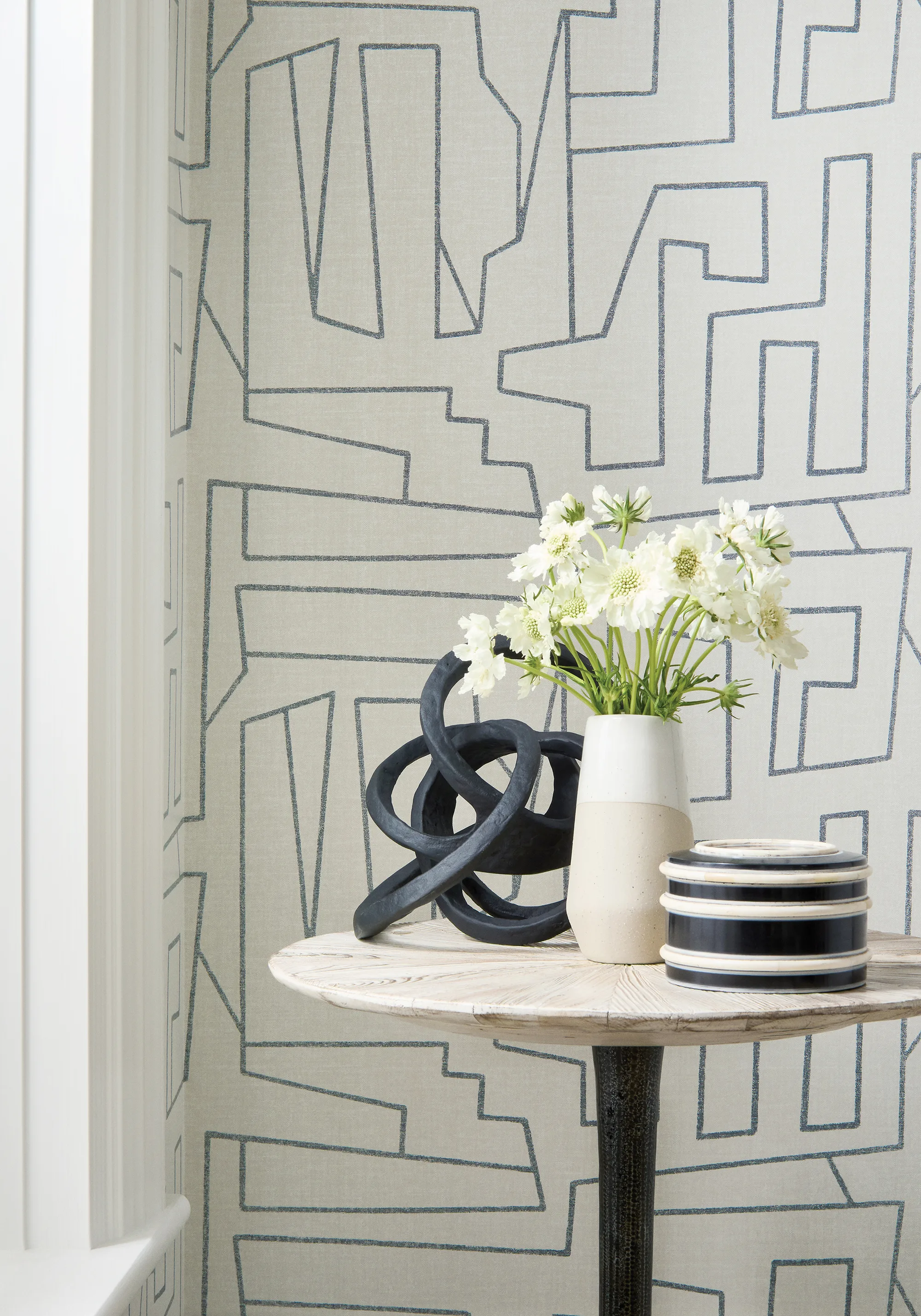Thibaut Matrix in Black on Beige (T41030)