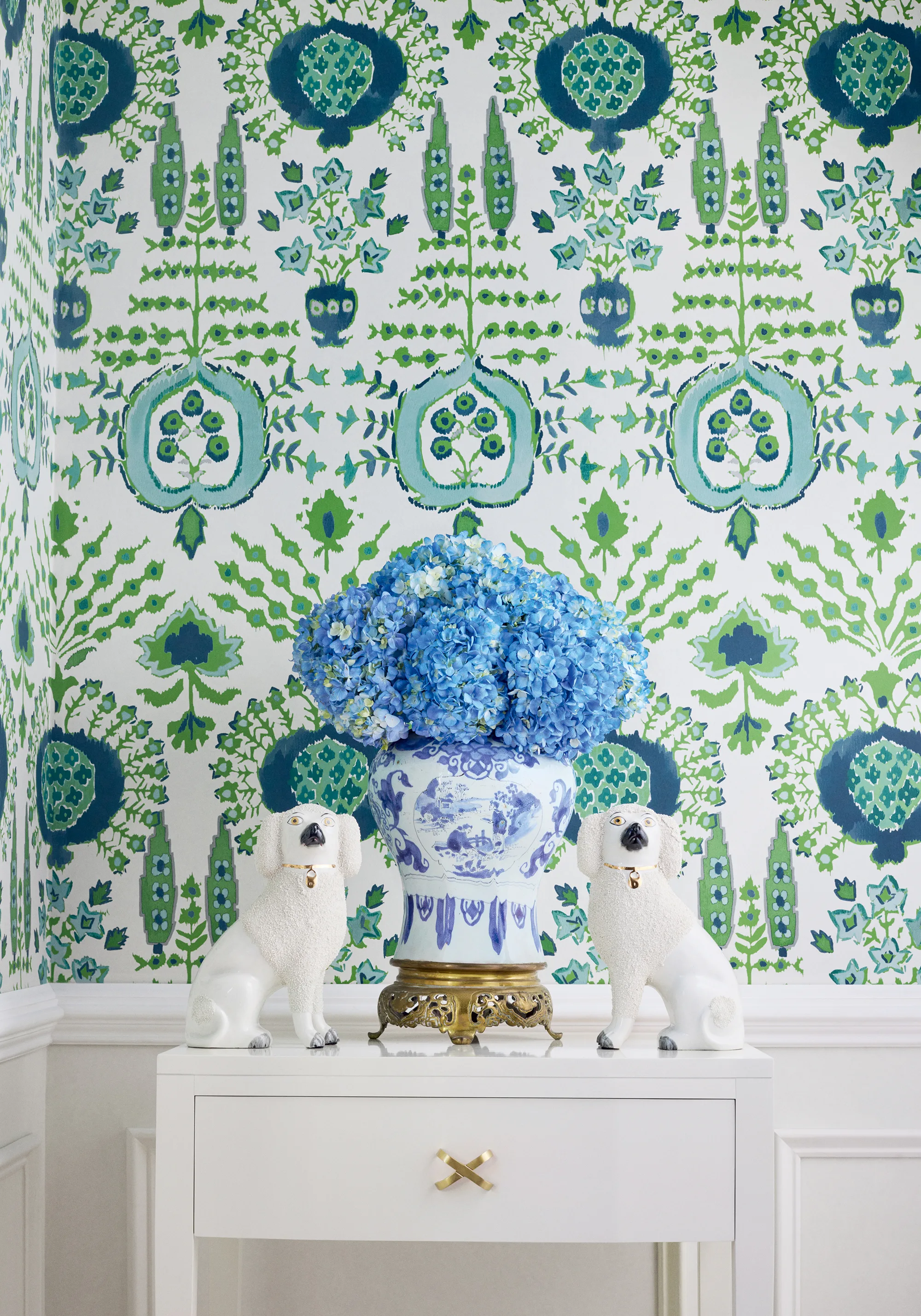 Thibaut Mendoza Suzani in Blue and Green on White (T16240)