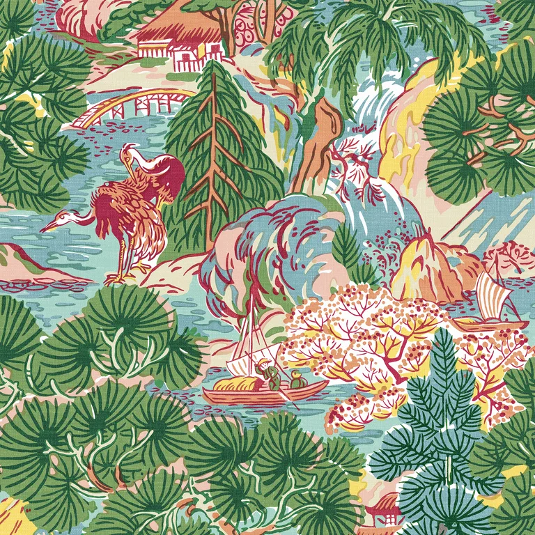 Thibaut Pagoda Trees in Pink and Green (T42026)