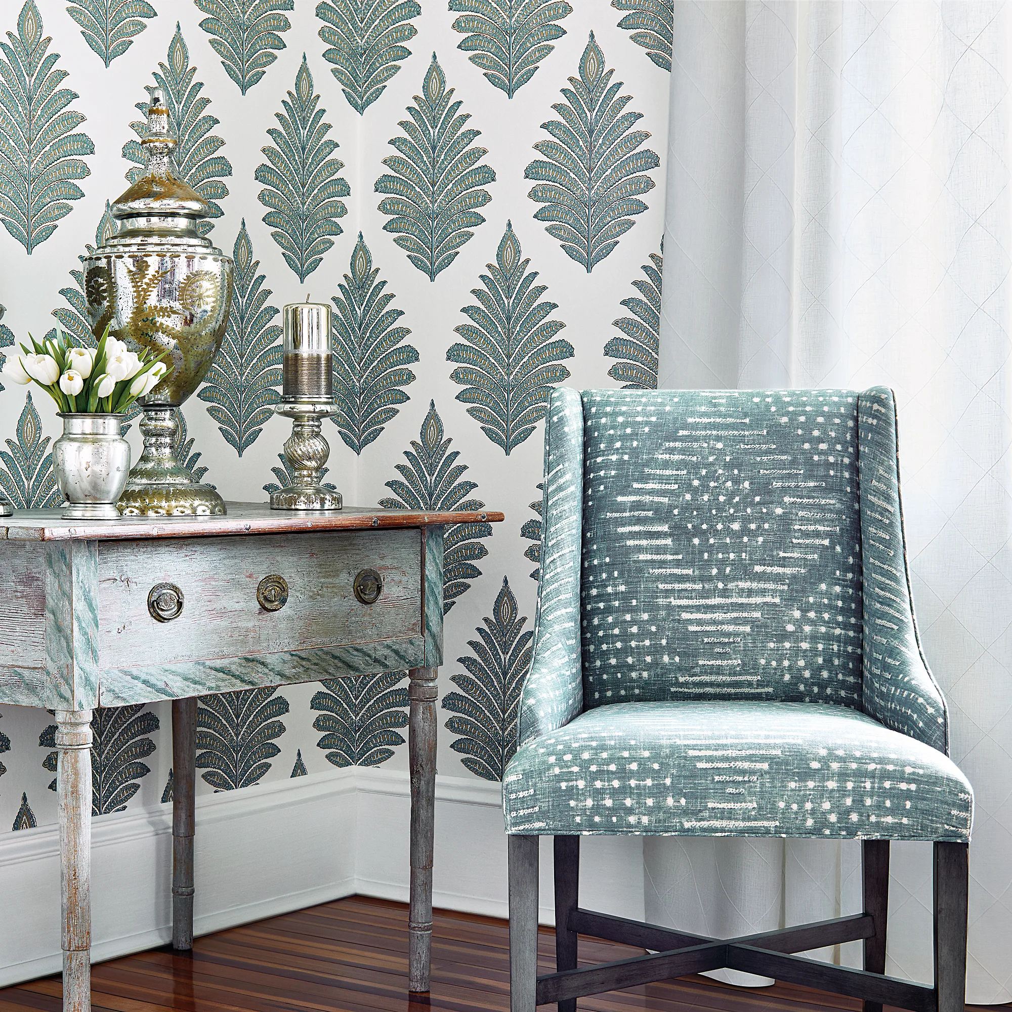 Anna French Palampore Leaf in Robin's Egg and Beige (AT78723)