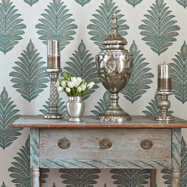 Anna French Palampore Leaf in Robin's Egg and Beige (AT78723)