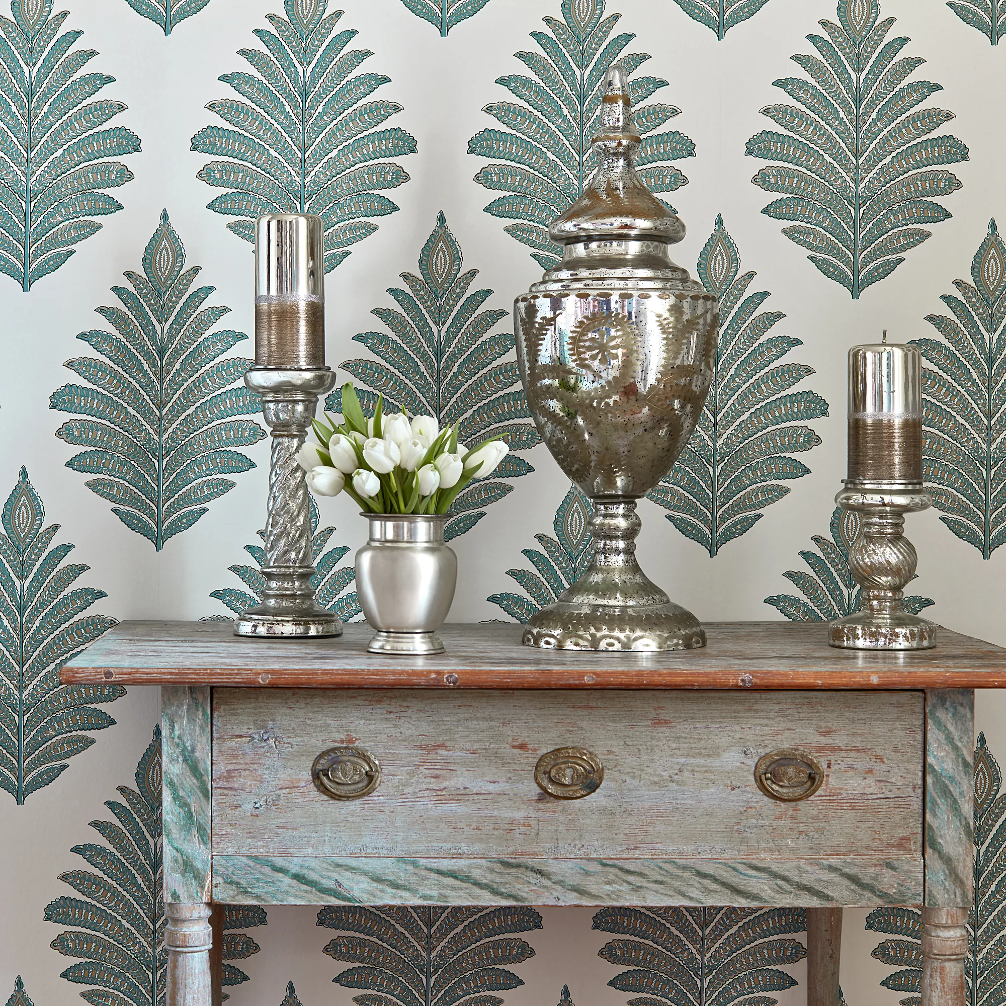 Anna French Palampore Leaf in Robin's Egg and Beige (AT78723)