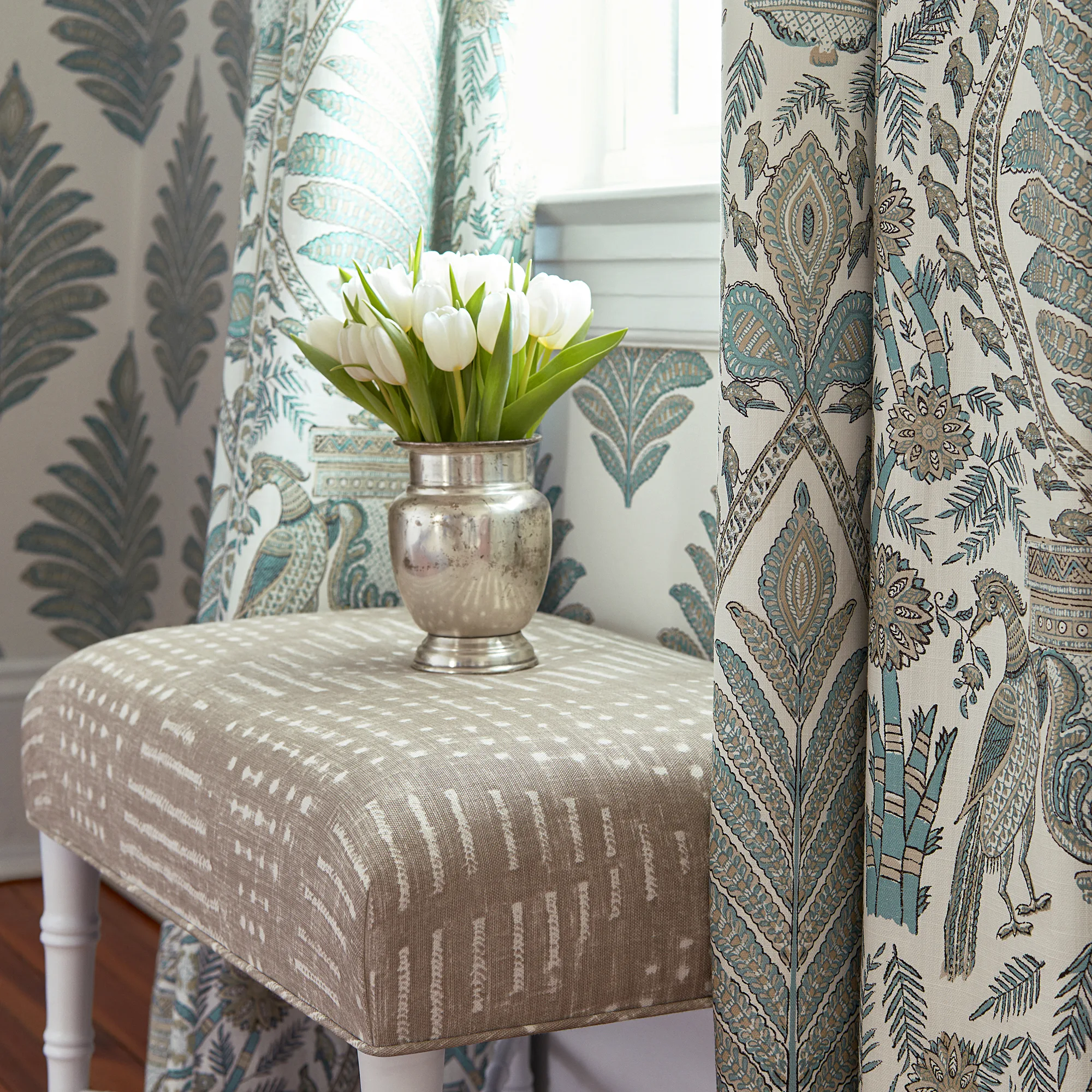 Anna French Palampore Leaf in Robin's Egg and Beige (AT78723)