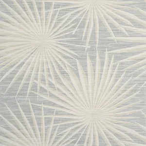 Thibaut Palm Frond in Metallic Silver on Beige (T10146)