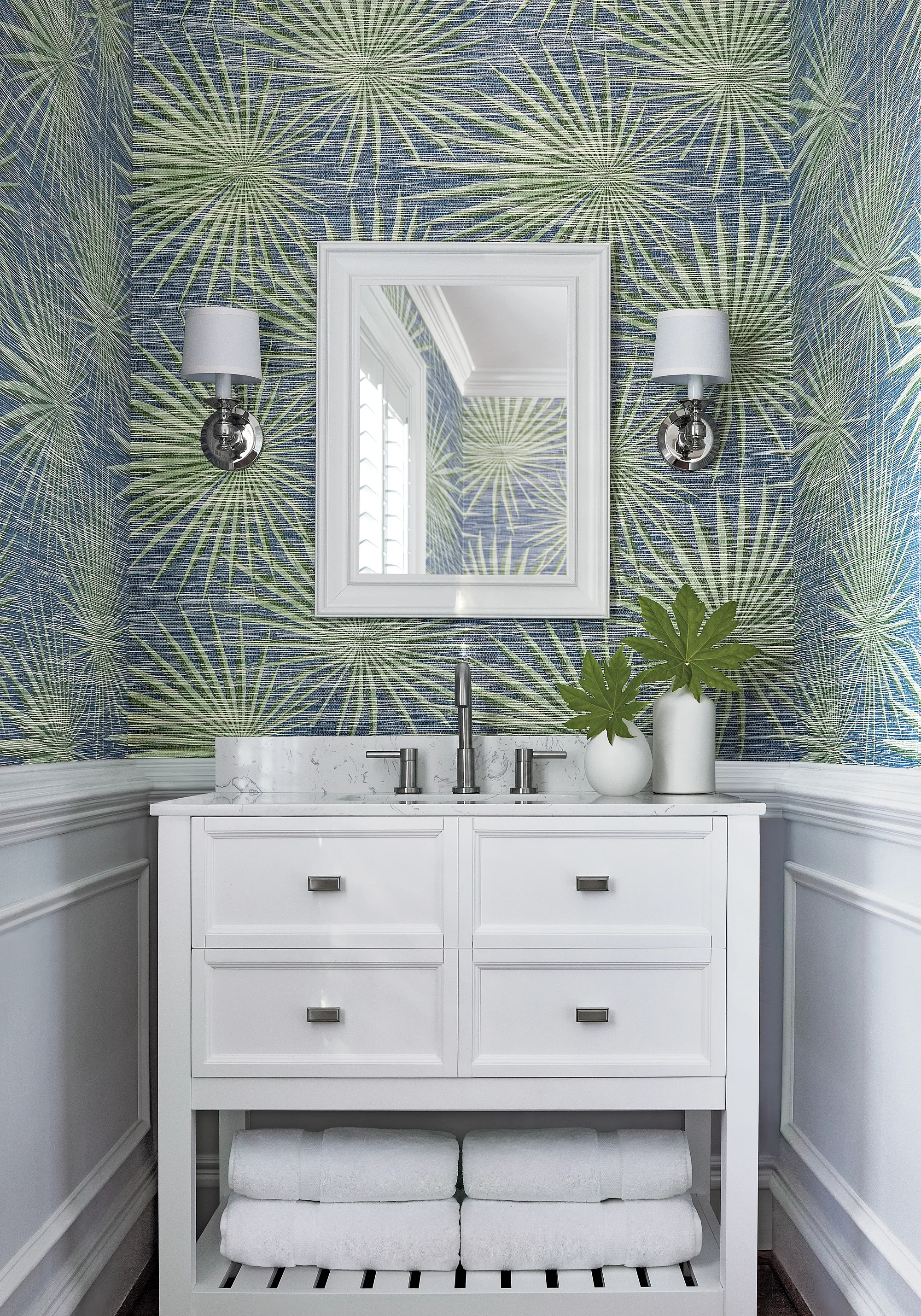 Thibaut Palm Frond in Navy and Green (T10141)