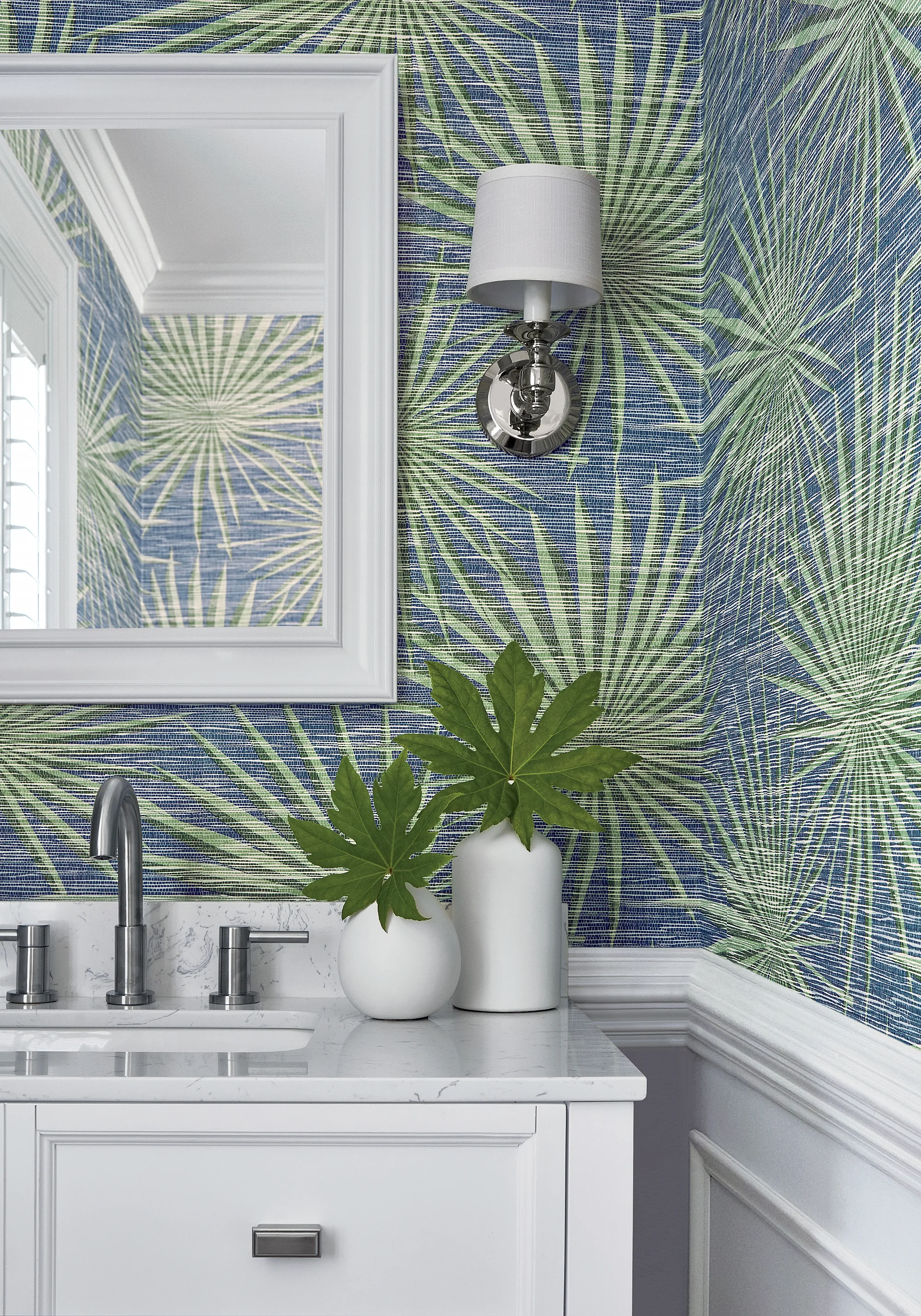 Thibaut Palm Frond in Navy and Green (T10141)