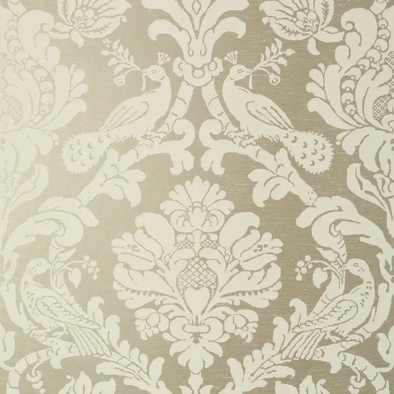 Thibaut Passaro Damask in Cream on Metallic Pewter (T89136)