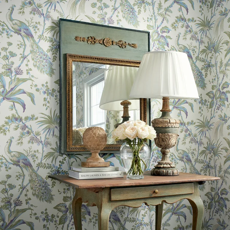Anna French Peacock Toile in Green and Plum (AT57829)