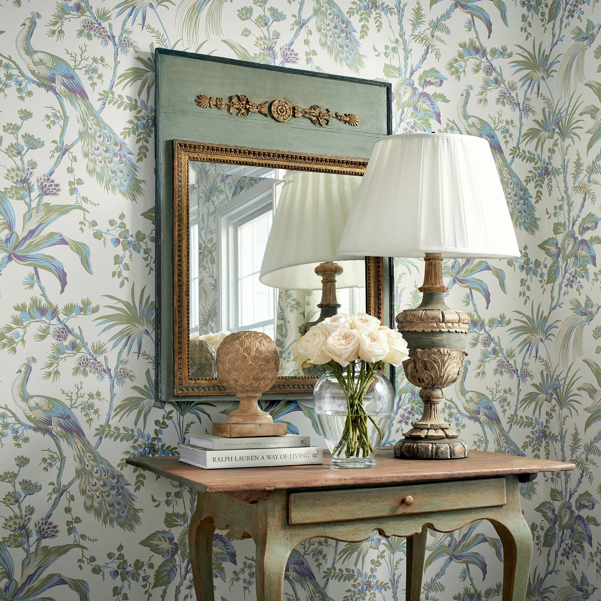 Anna French Peacock Toile in Green and Plum (AT57829)