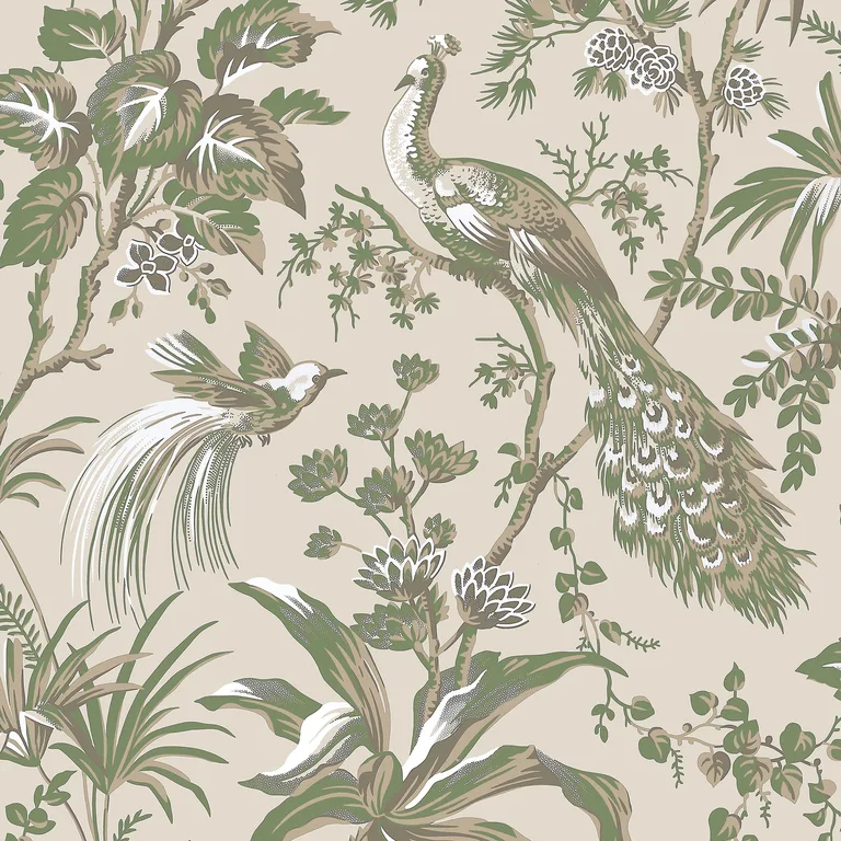 Anna French Peacock Toile in Green on Natural (AT57832)