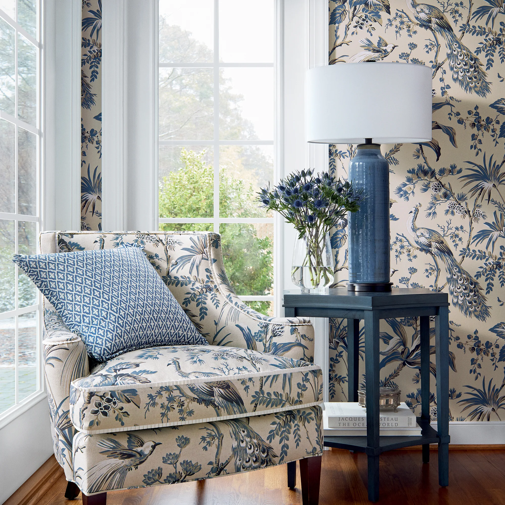 Anna French Peacock Toile in Slate and Black (AT57833)