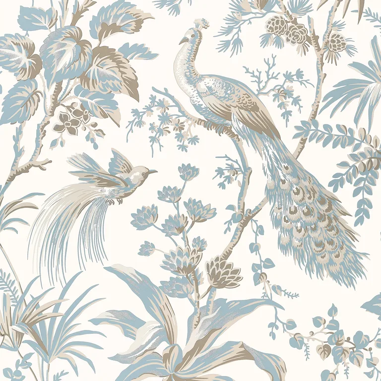 Anna French Peacock Toile in Soft Blue and Beige (AT57828)