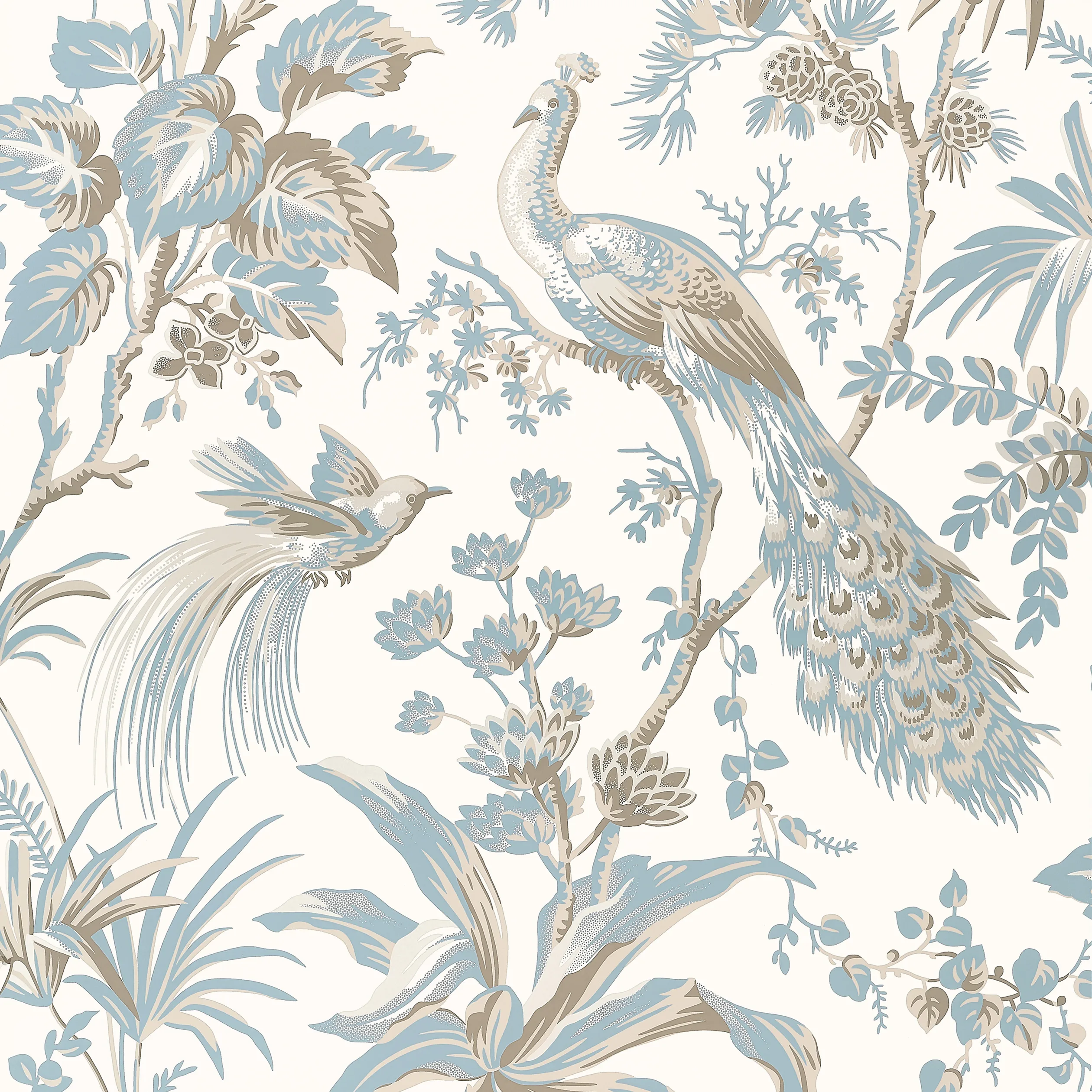 Anna French Peacock Toile in Soft Blue and Beige (AT57828)