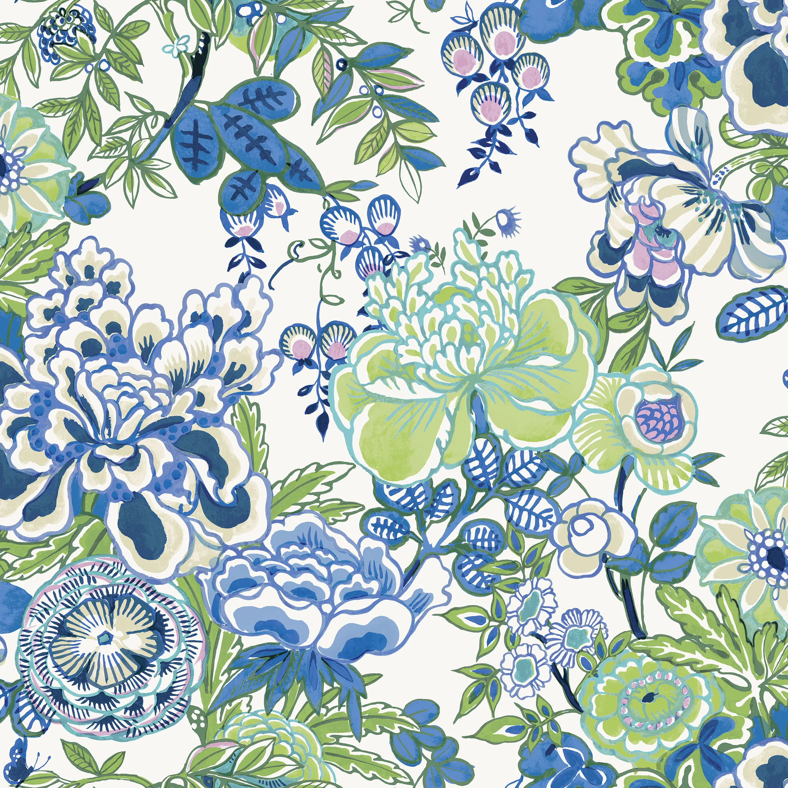 Thibaut Peony Garden in Blue and Green (T42021)