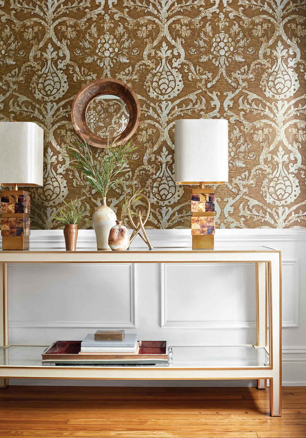 Thibaut Pravata Damask in Sienna on Foil (T89175)