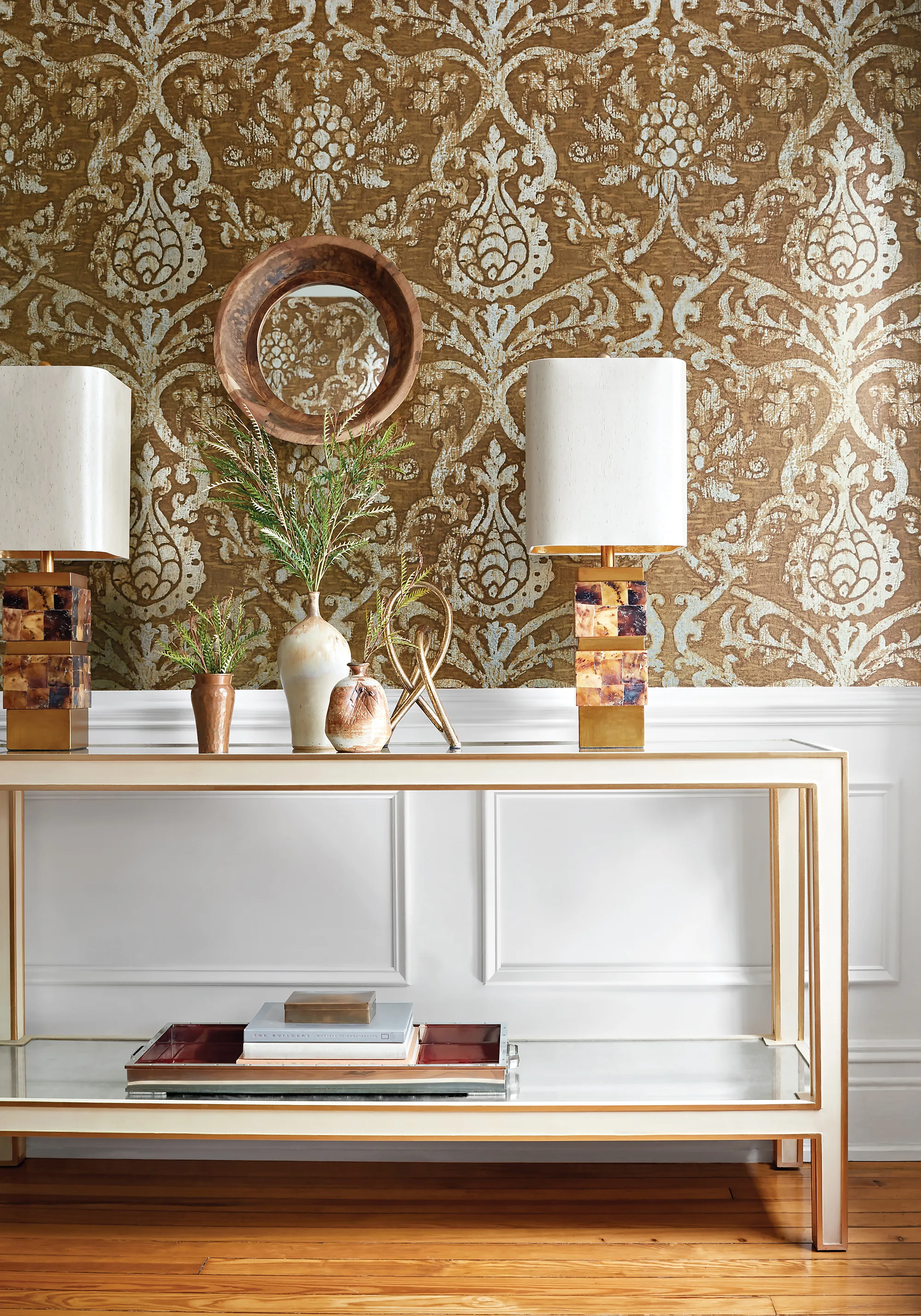 Thibaut Pravata Damask in Sienna on Foil (T89175)