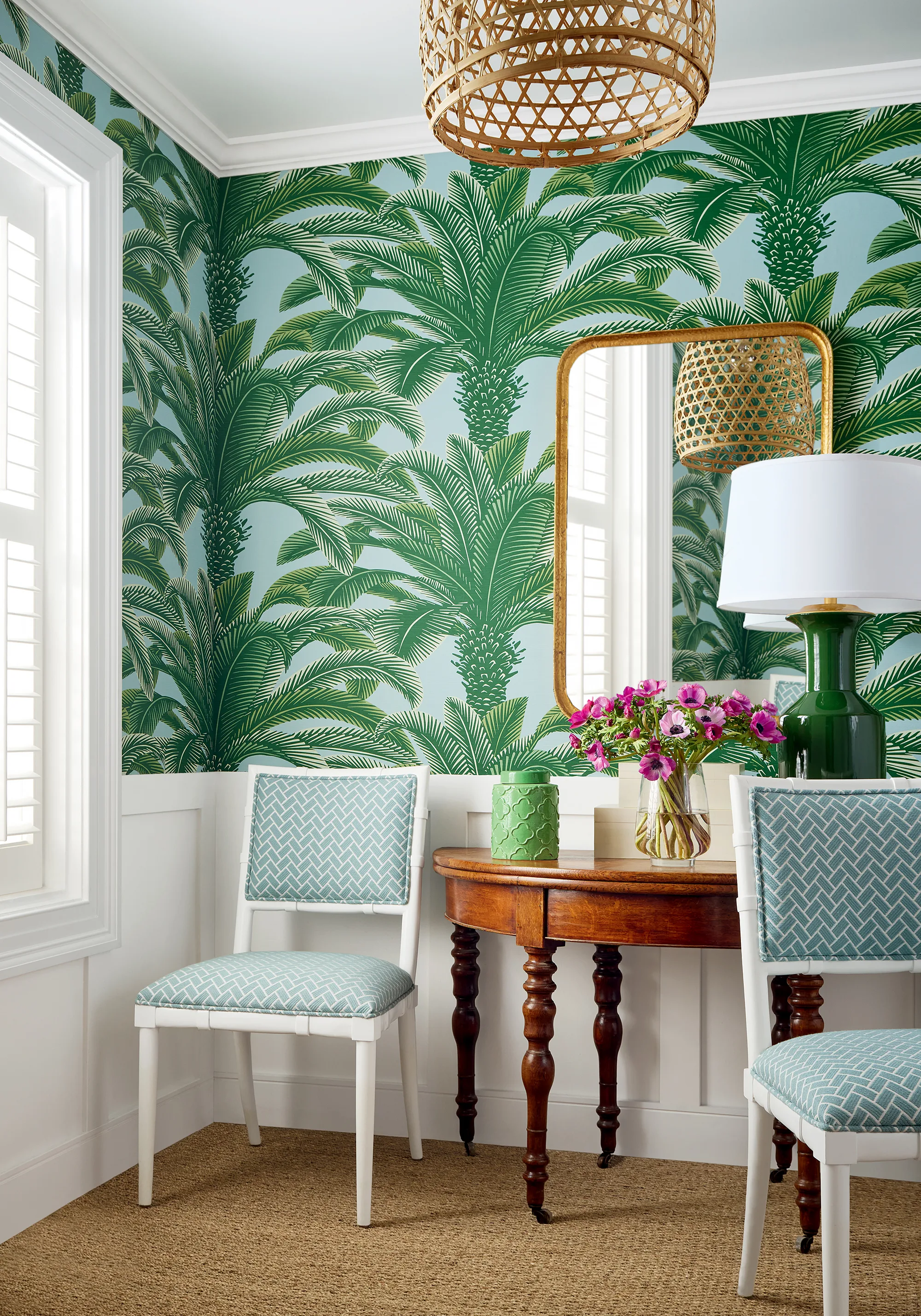 Thibaut Queen Palm in Green and Blue (T13908)