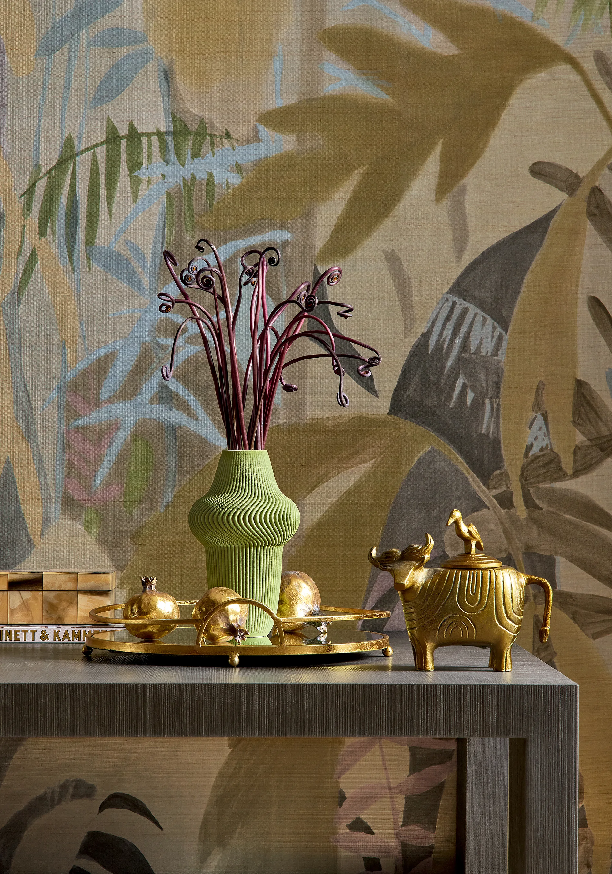 Thibaut Rainforest Mural in Neutral on Metallic (TM15854)