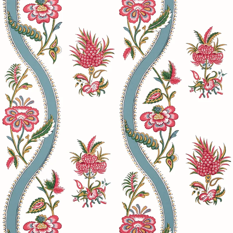 Thibaut Ribbon Floral in Raspberry and Teal (T36426)