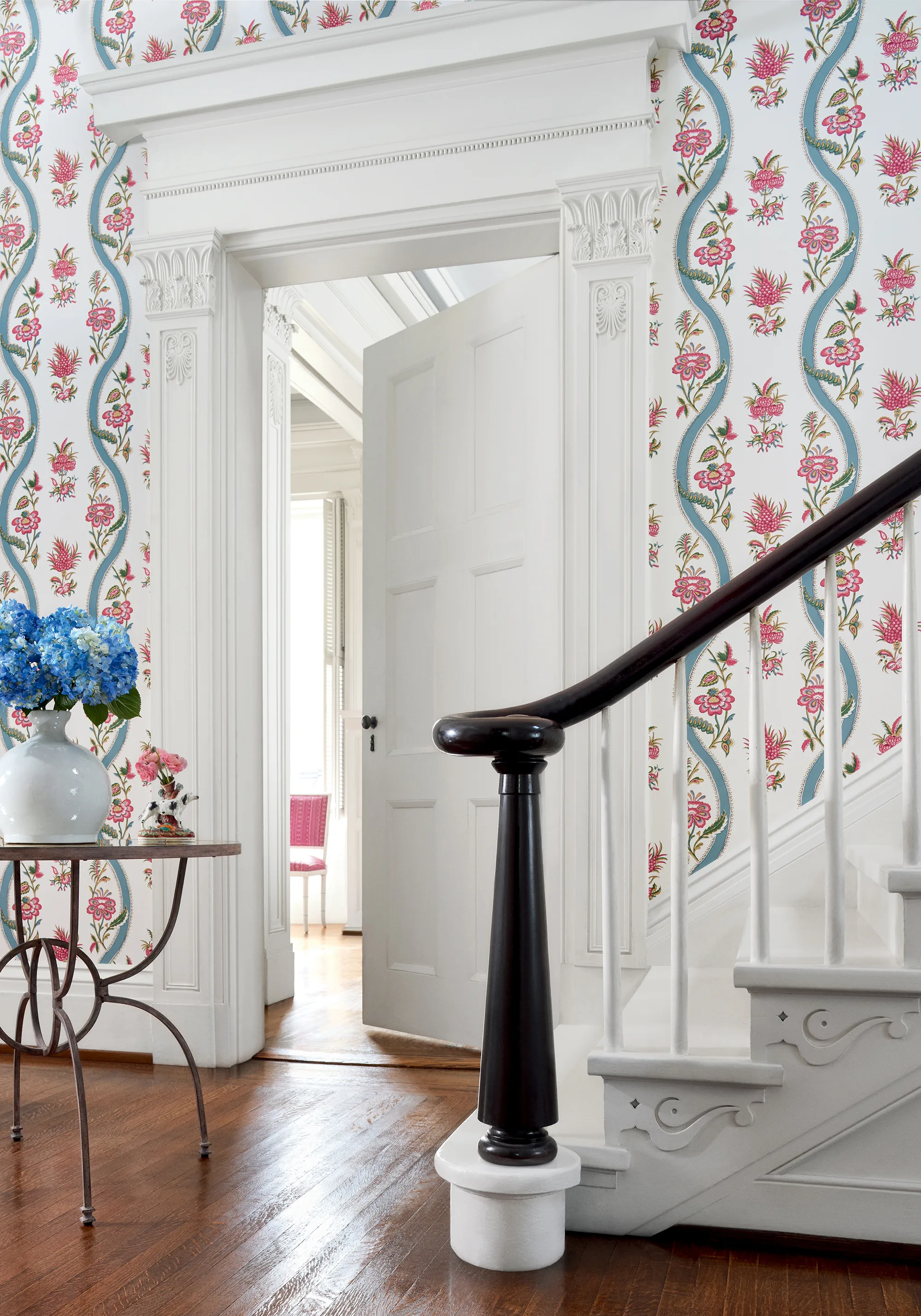 Thibaut Ribbon Floral in Raspberry and Teal (T36426)