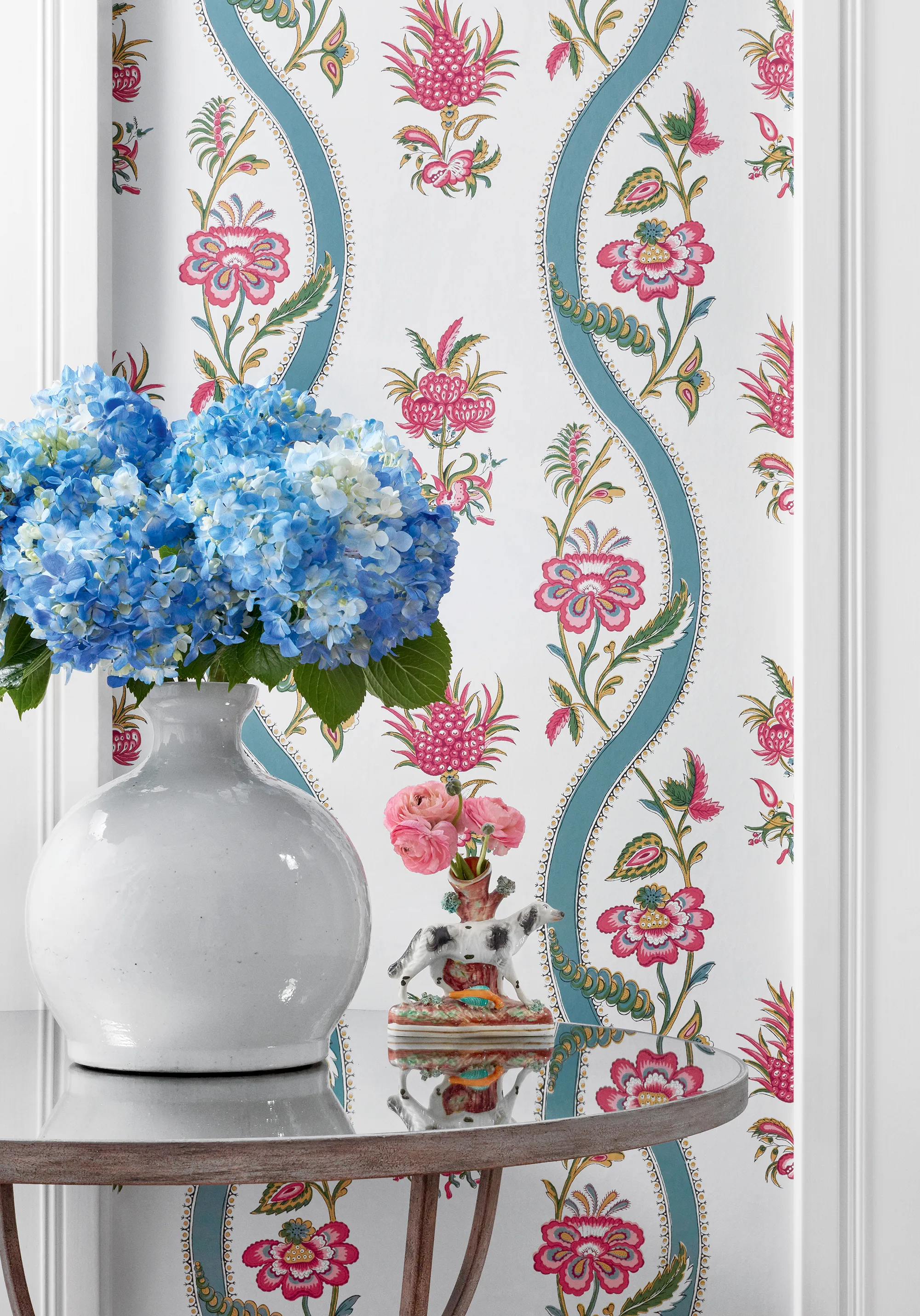 Thibaut Ribbon Floral in Raspberry and Teal (T36426)