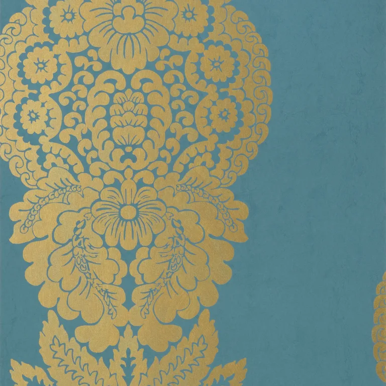 Thibaut Rowan Damask in Metallic Gold on Peacock (T89133)