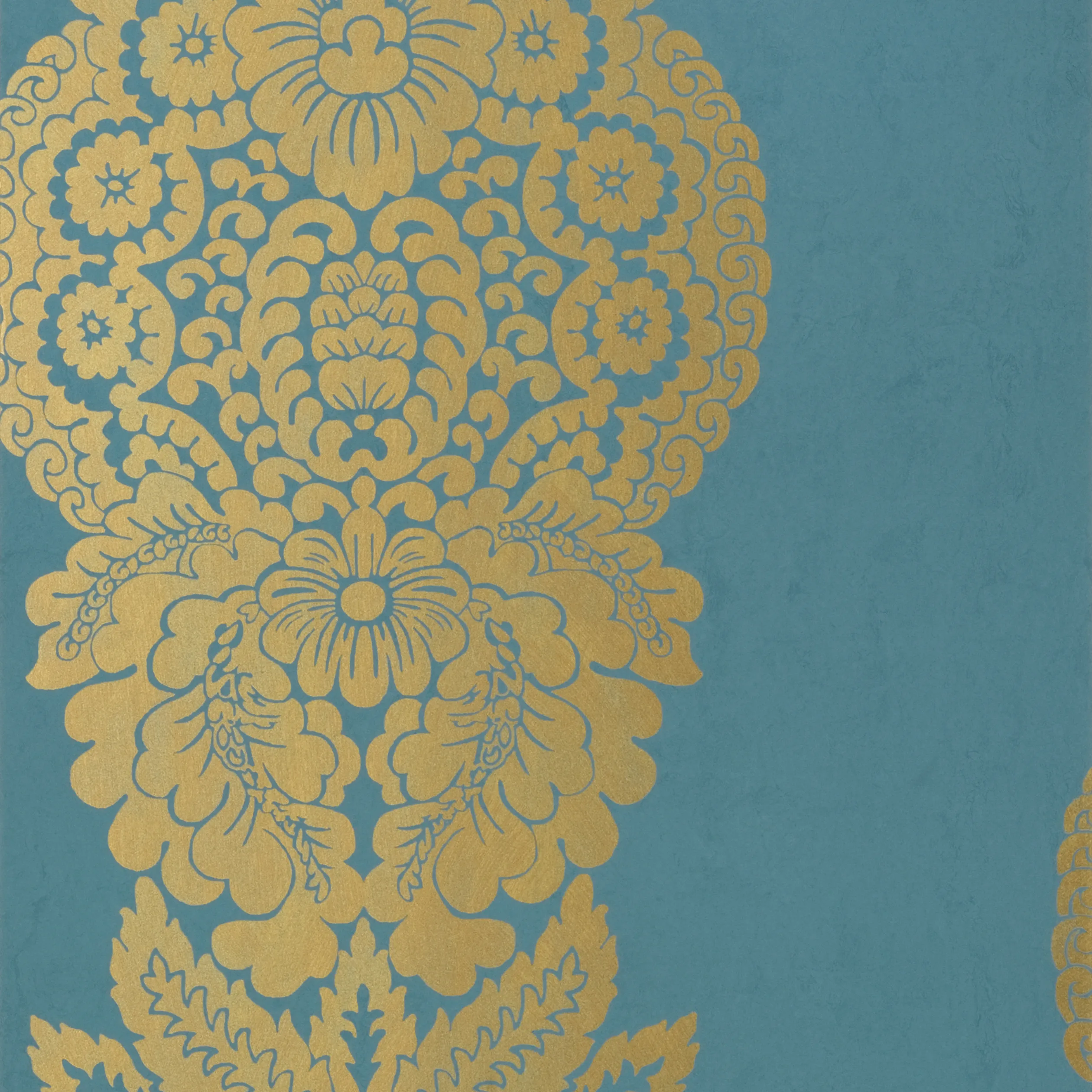Thibaut Rowan Damask in Metallic Gold on Peacock (T89133)